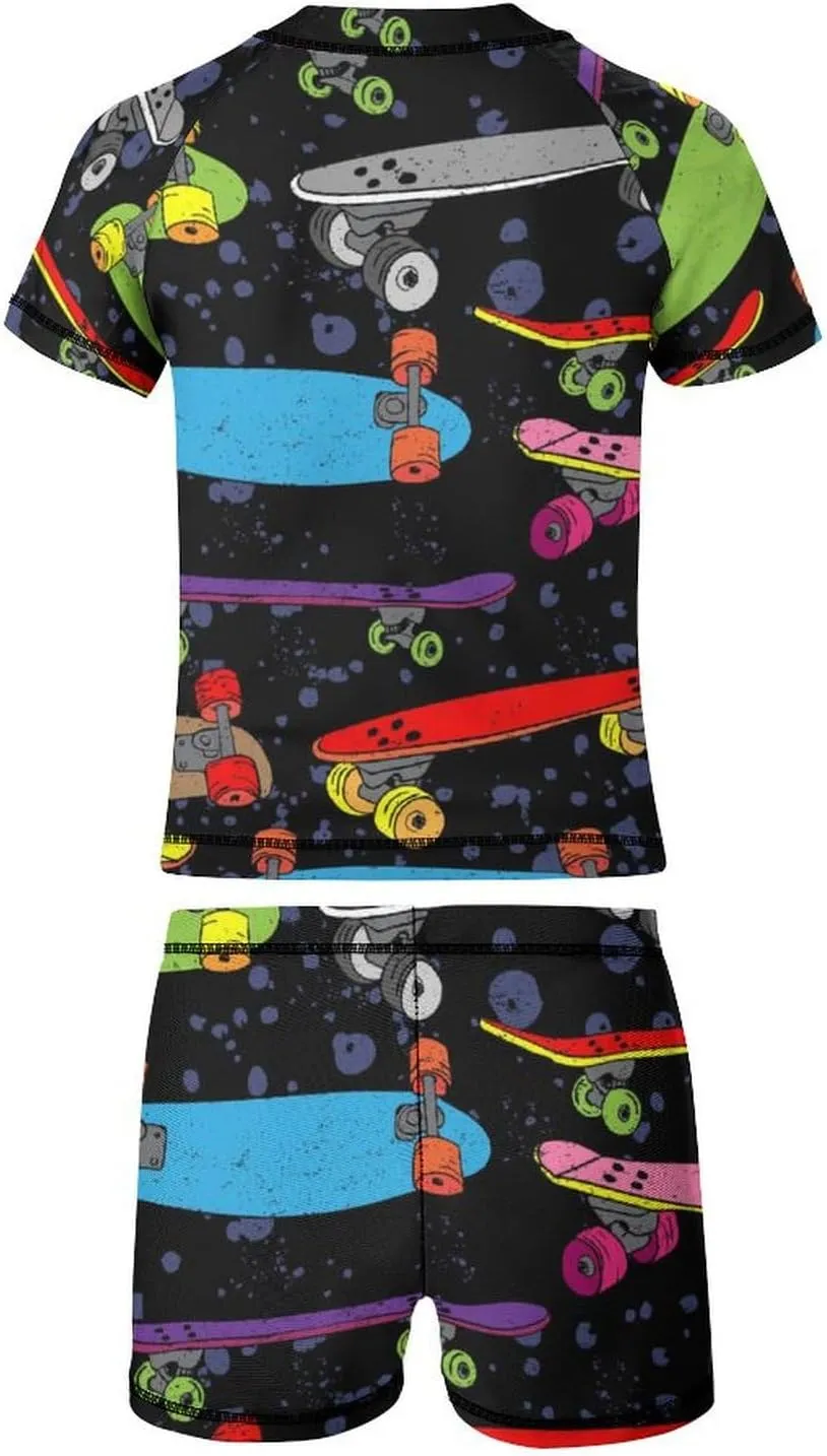 Boys'Rash Guard Set,Horses and Belts Swim Shirt and Bathing Suit Trunks-Swimwear Set for Boys (6-12)