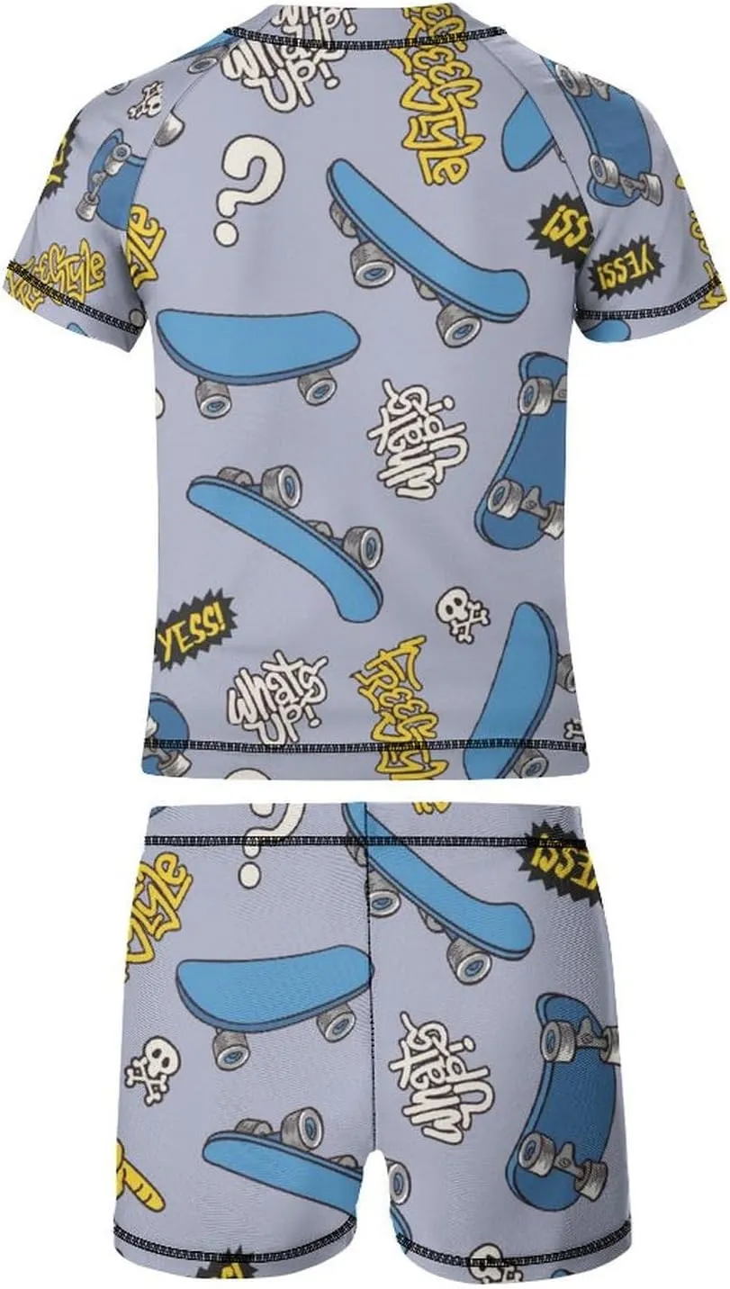 Boys'Rash Guard Set,Horses and Belts Swim Shirt and Bathing Suit Trunks-Swimwear Set for Boys (6-12)