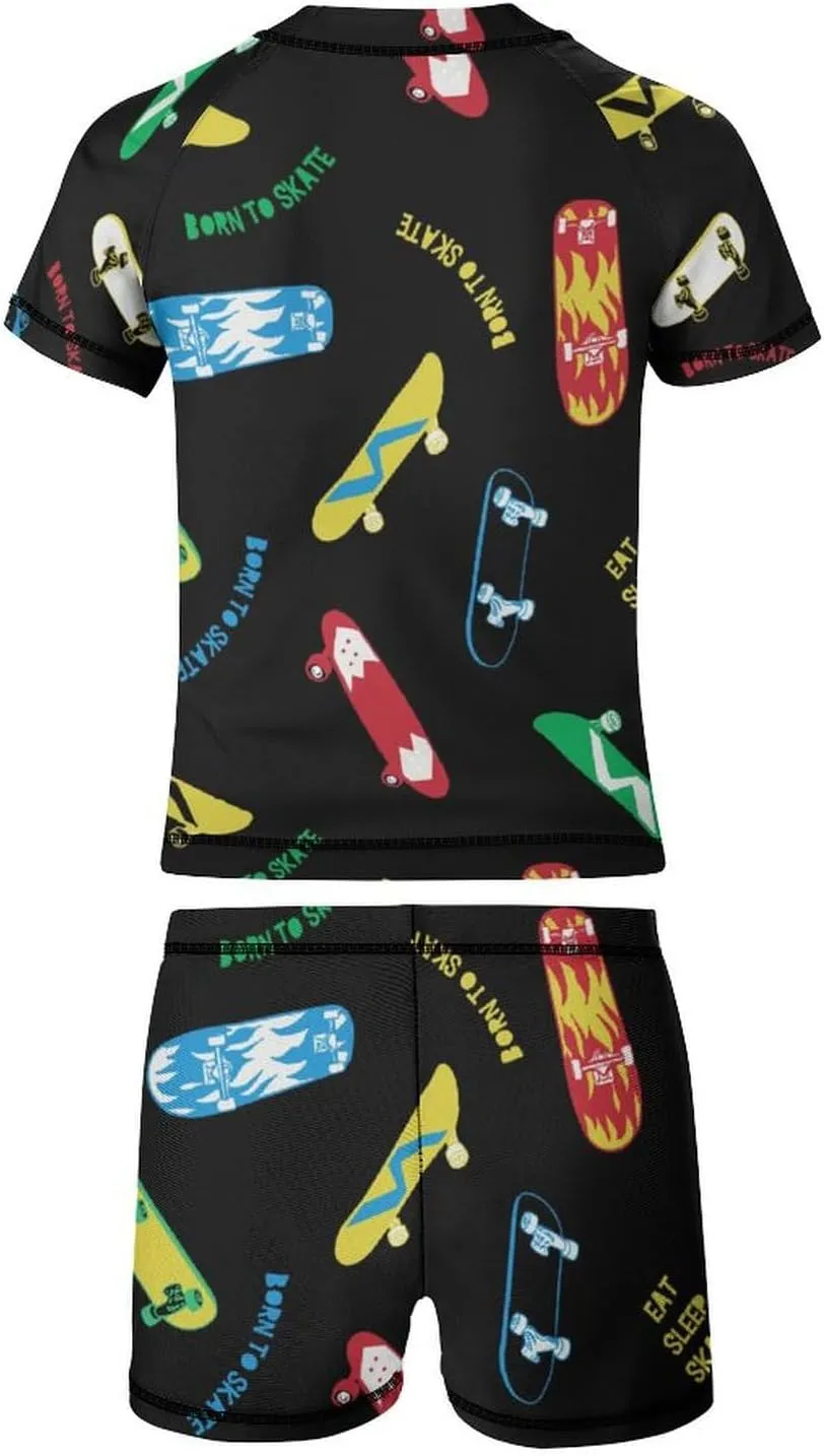 Boys'Rash Guard Set,Horses and Belts Swim Shirt and Bathing Suit Trunks-Swimwear Set for Boys (6-12)