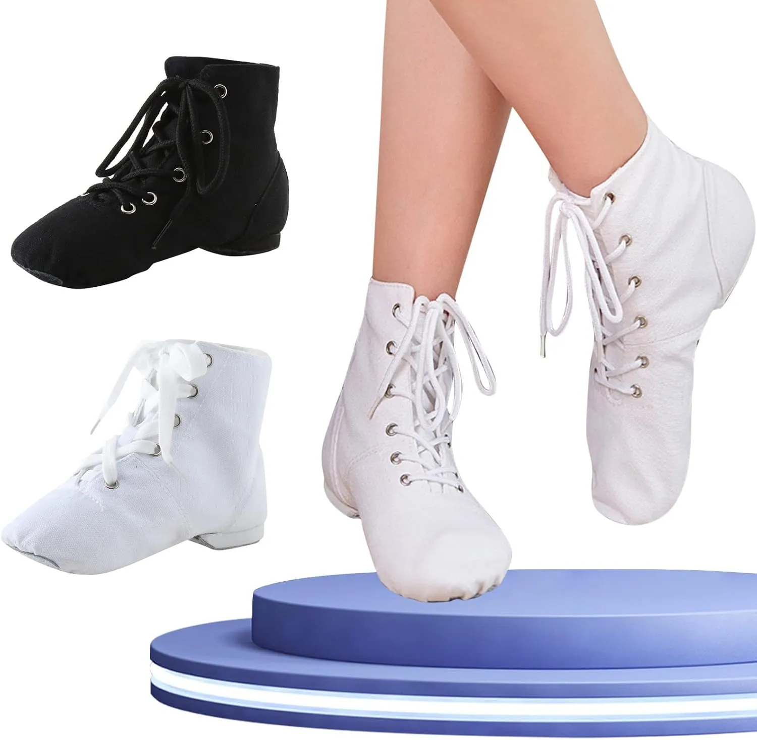 Canvas Jazz Dancing Sneakers Ballet Dance Boots for Girls Boys Split Sole Ballroom Dancing Flat Lace-Up Ankle Boots