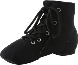Canvas Jazz Dancing Sneakers Ballet Dance Boots for Girls Boys Split Sole Ballroom Dancing Flat Lace-Up Ankle Boots