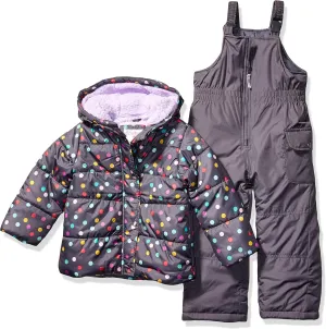 Carter's Girls' Little Heavyweight 2-Piece Skisuit Snowsuit, Dots on gray, 5/6