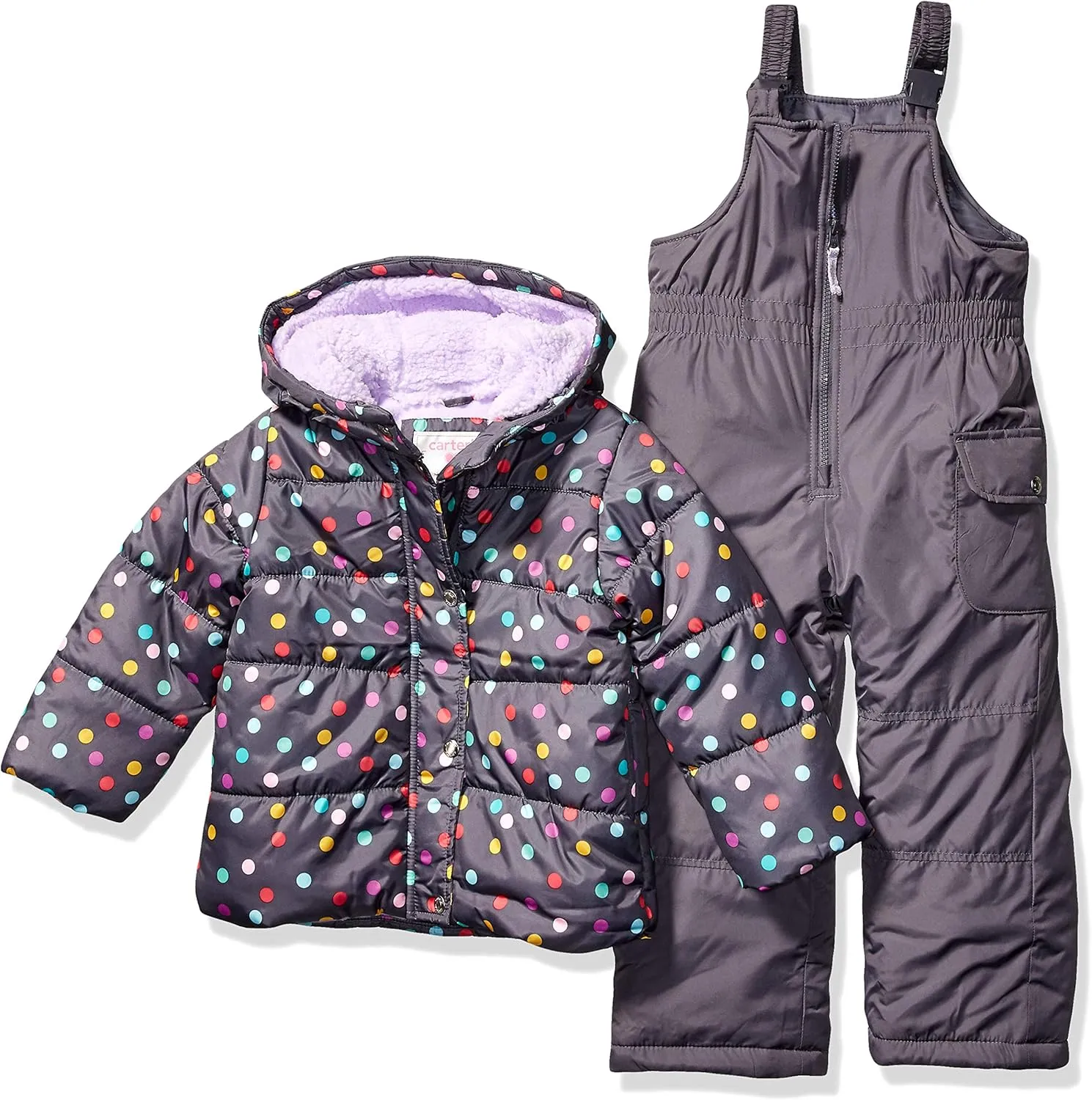 Carter's Girls' Little Heavyweight 2-Piece Skisuit Snowsuit, Dots on gray, 5/6