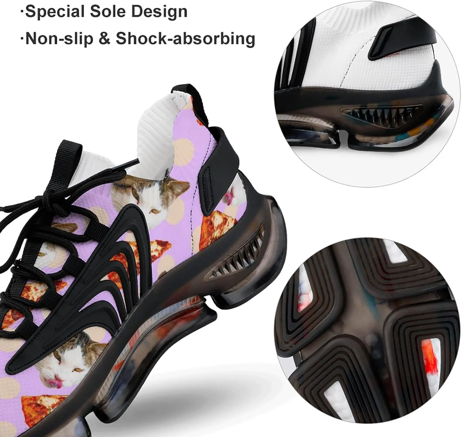 Cat Pizza Lover Walking Shoes for Men Lightweight Tennis Fashion Elastic Sports Shoes Cushion Basketball Shoes