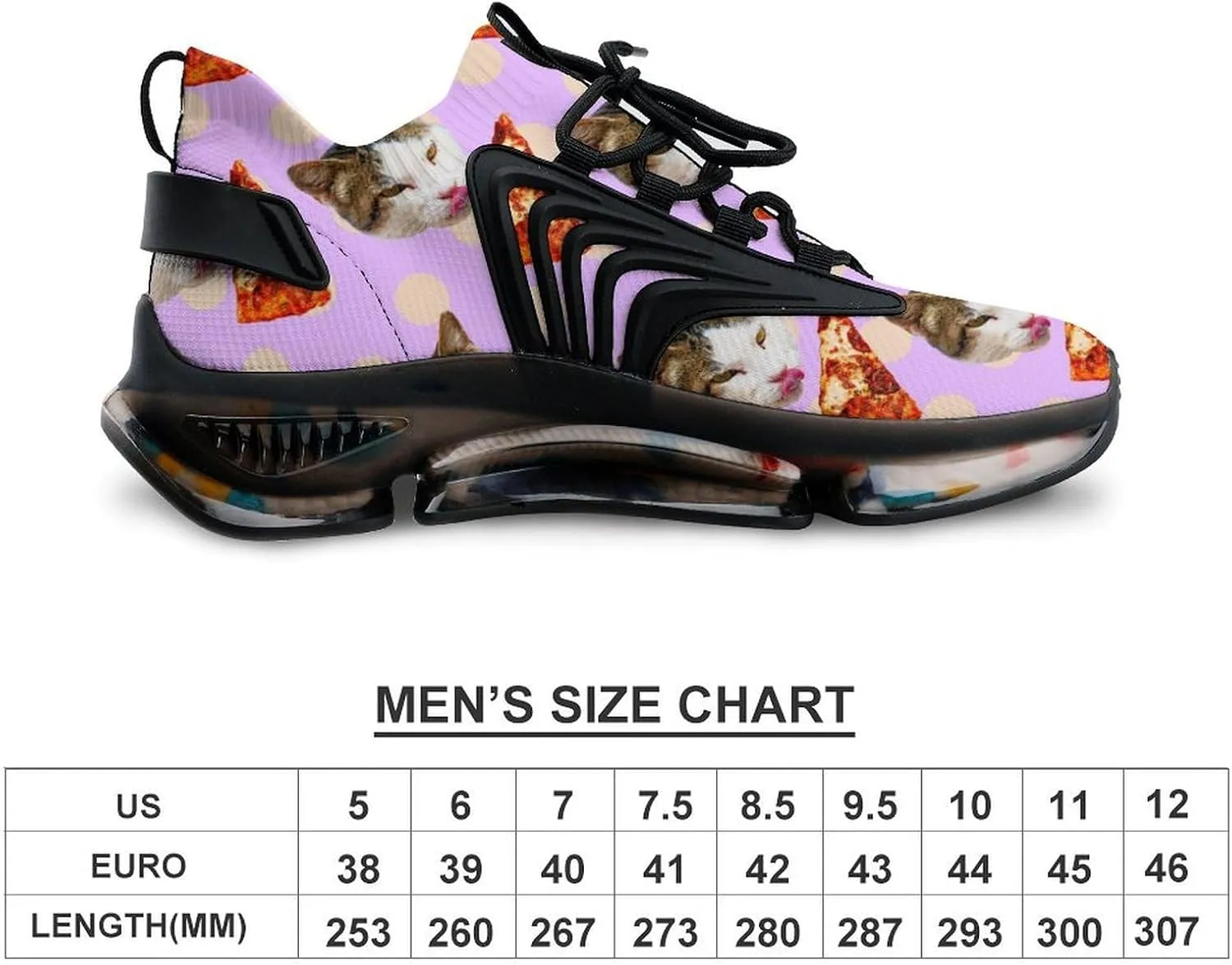 Cat Pizza Lover Walking Shoes for Men Lightweight Tennis Fashion Elastic Sports Shoes Cushion Basketball Shoes