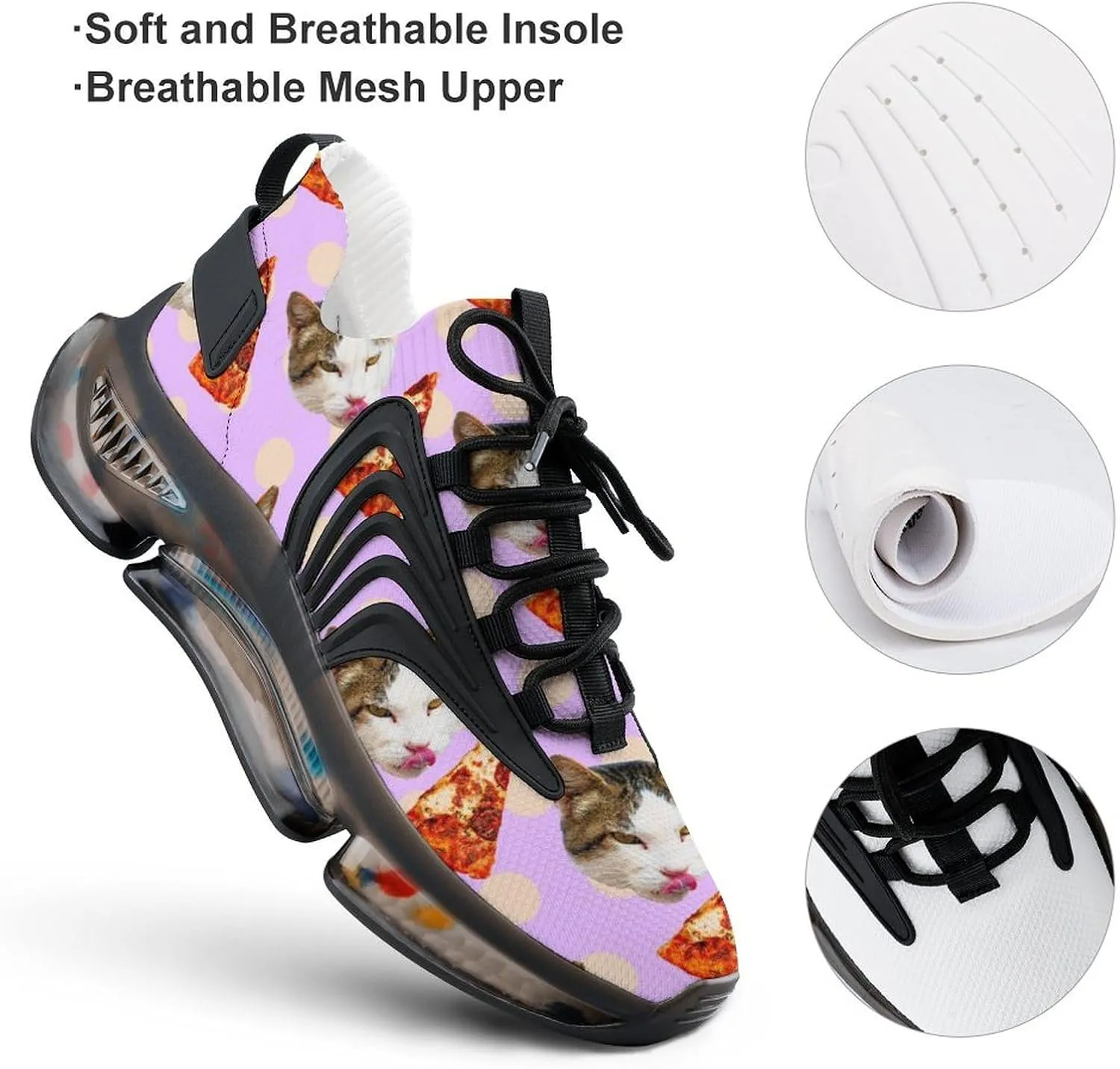 Cat Pizza Lover Walking Shoes for Men Lightweight Tennis Fashion Elastic Sports Shoes Cushion Basketball Shoes