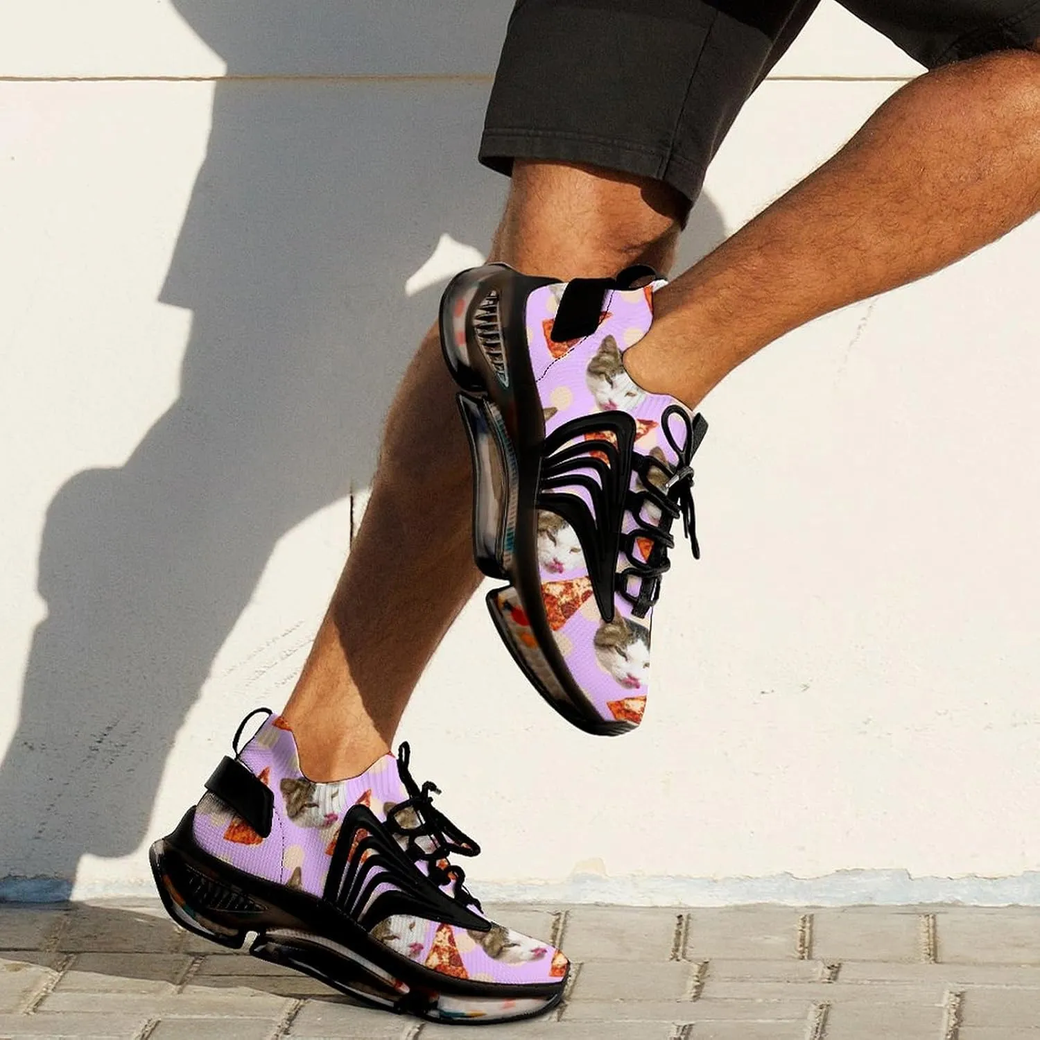 Cat Pizza Lover Walking Shoes for Men Lightweight Tennis Fashion Elastic Sports Shoes Cushion Basketball Shoes