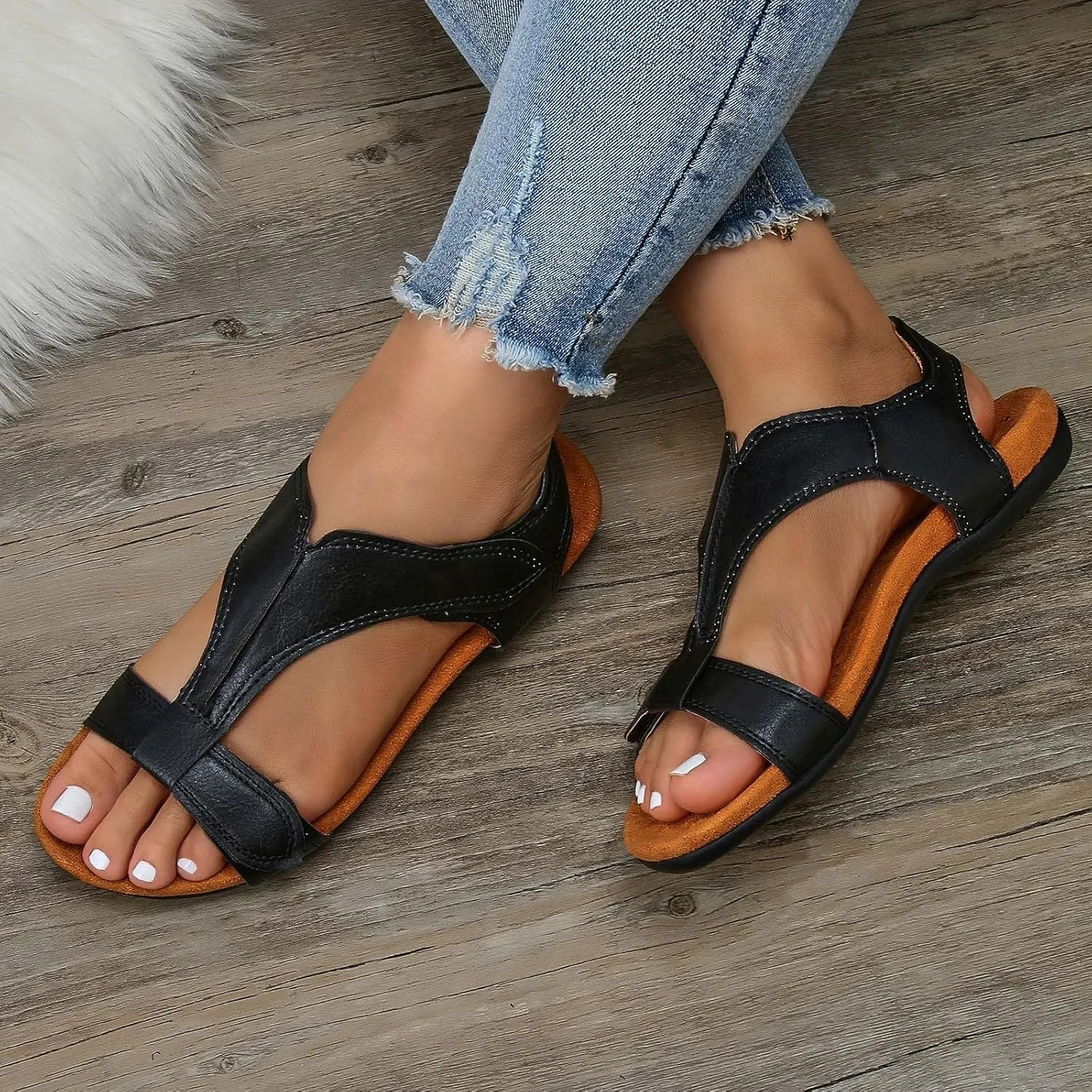 Cathalem Orthopedic Sandals for Women 2024 Womens Arch Support Flat Sandals Flat Arch Massage Casual Beach Sandals