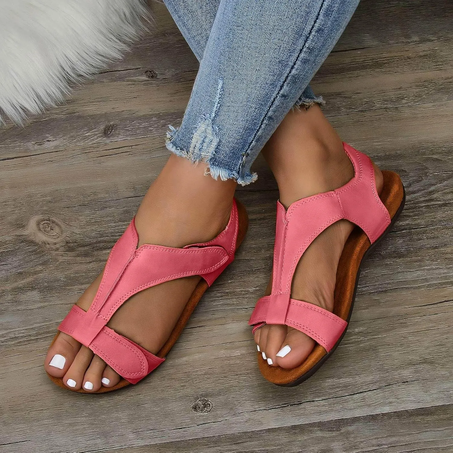 Cathalem Orthopedic Sandals for Women 2024 Womens Arch Support Flat Sandals Flat Arch Massage Casual Beach Sandals