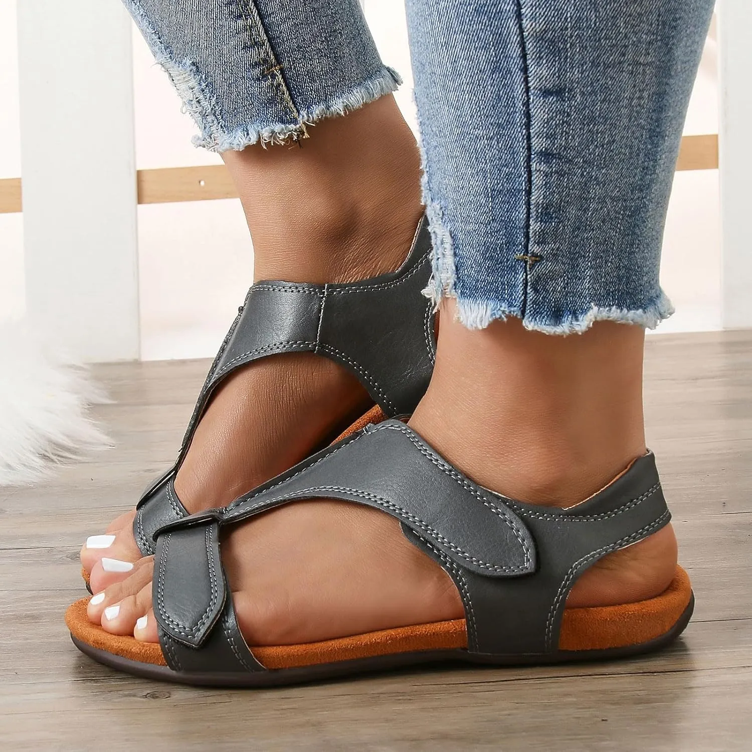 Cathalem Orthopedic Sandals for Women 2024 Womens Arch Support Flat Sandals Flat Arch Massage Casual Beach Sandals