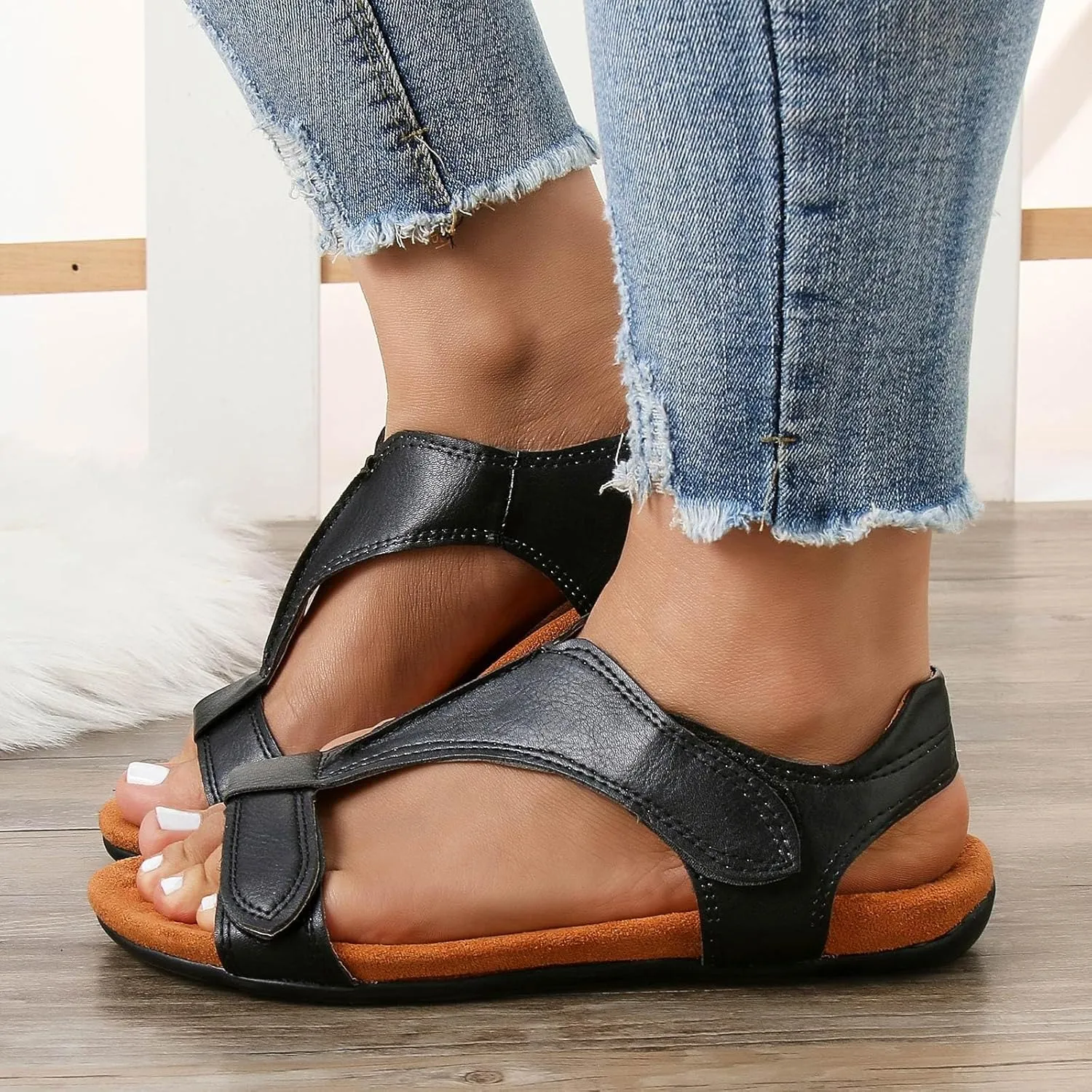 Cathalem Orthopedic Sandals for Women 2024 Womens Arch Support Flat Sandals Flat Arch Massage Casual Beach Sandals