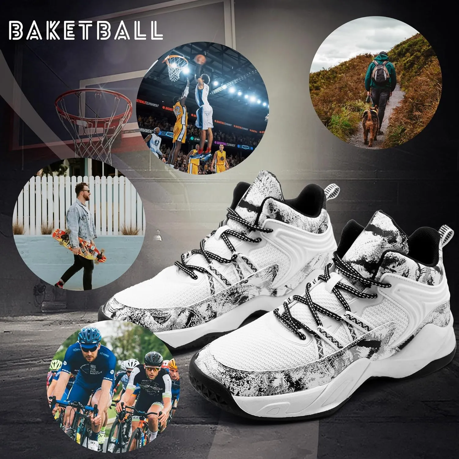 CJSPORX Men Women Basketball Shoes Breathable Non Slip Outdoor Fashion Sneakers