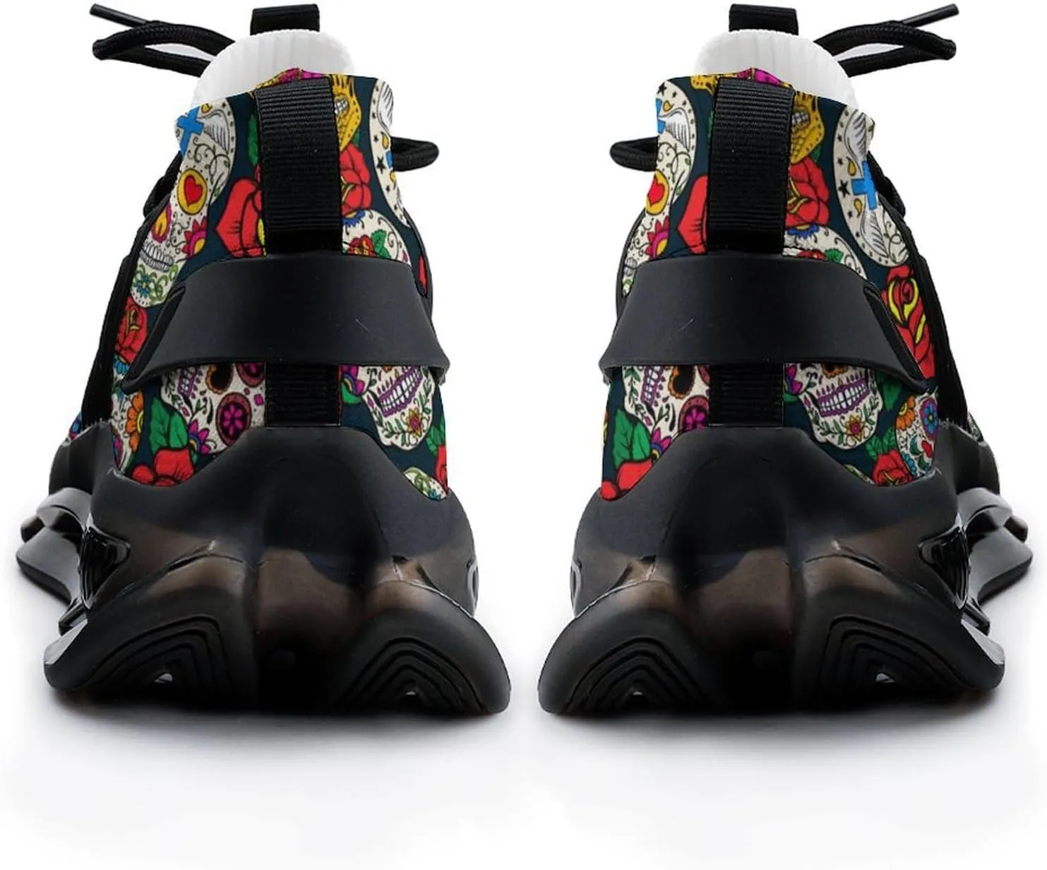 Colorful Skulls and Roses Walking Shoes for Men Lightweight Tennis Fashion Elastic Sports Shoes Cushion Basketball Shoes