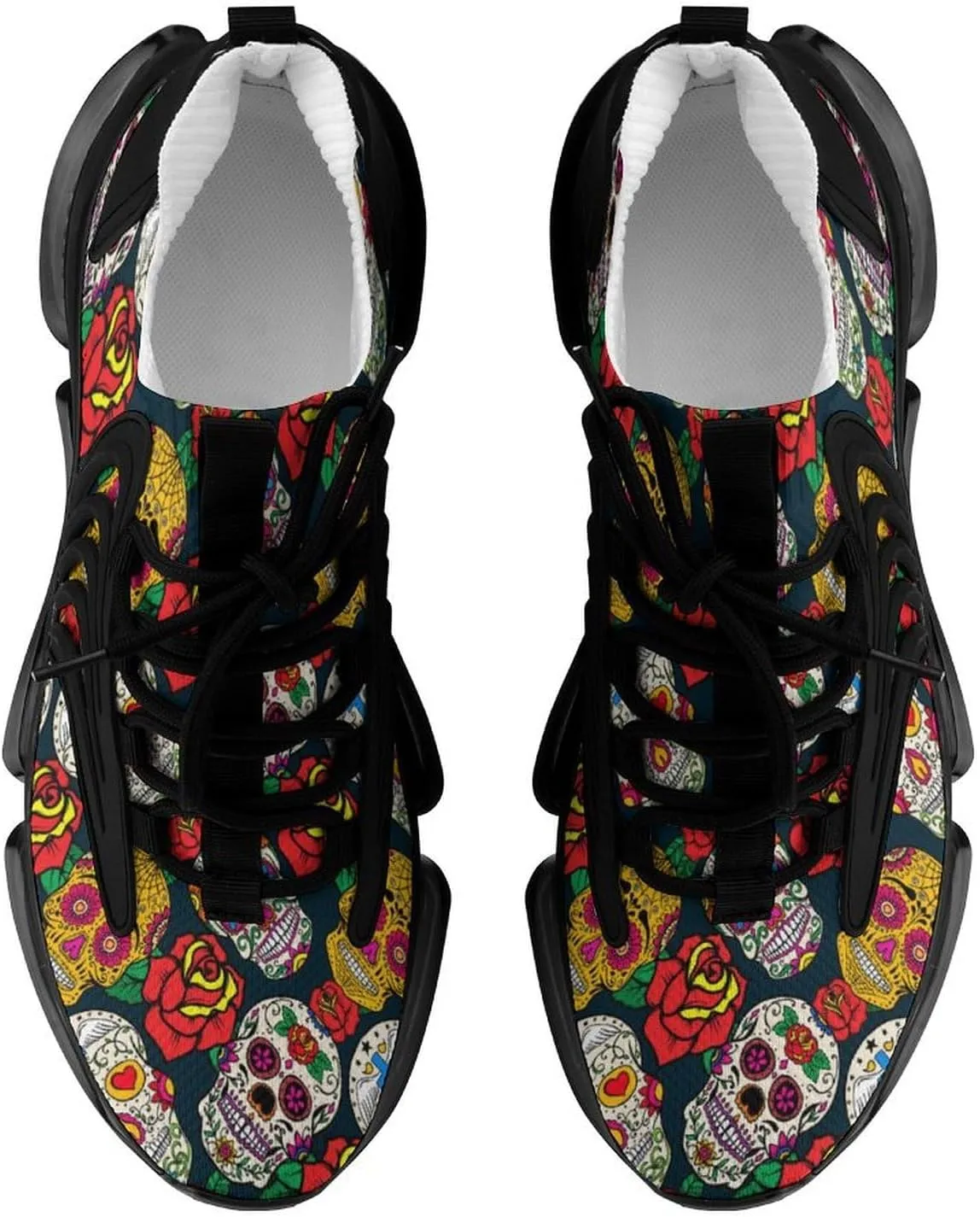 Colorful Skulls and Roses Walking Shoes for Men Lightweight Tennis Fashion Elastic Sports Shoes Cushion Basketball Shoes