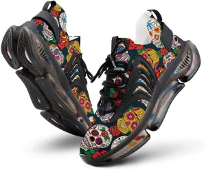 Colorful Skulls and Roses Walking Shoes for Men Lightweight Tennis Fashion Elastic Sports Shoes Cushion Basketball Shoes