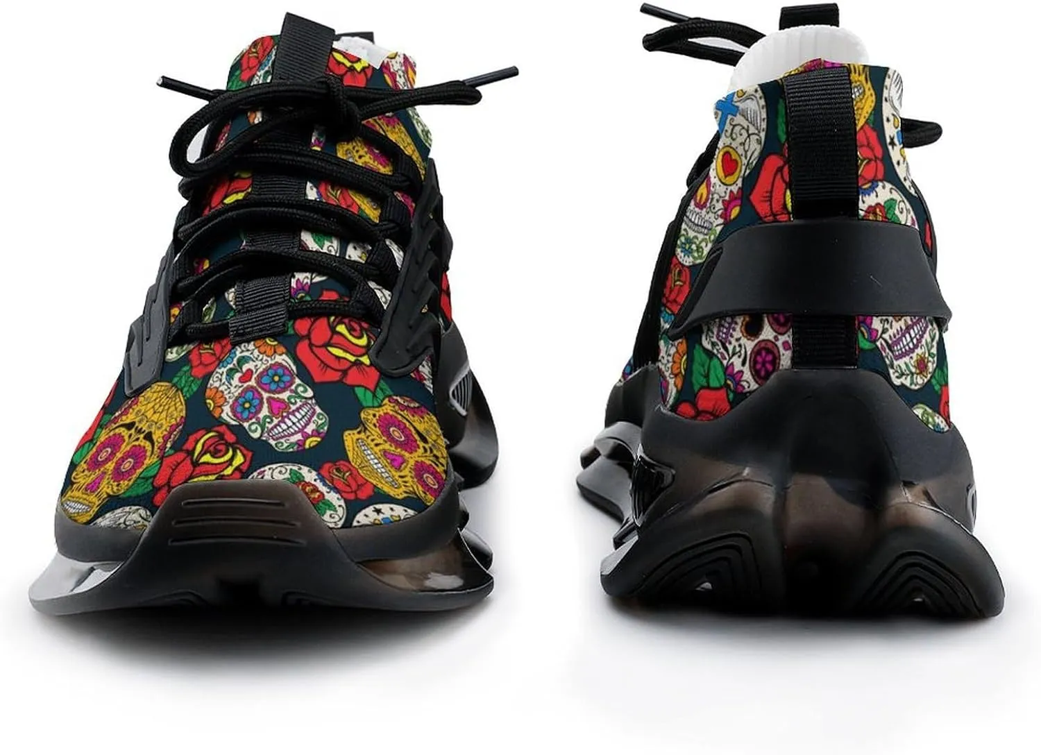 Colorful Skulls and Roses Walking Shoes for Men Lightweight Tennis Fashion Elastic Sports Shoes Cushion Basketball Shoes
