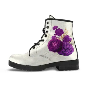 Combat Boots - Beautiful Flowers #104 Purple | Vegan Leather Handmade Lace Up, Custom Shoes, Gift Idea, Unisex Adult