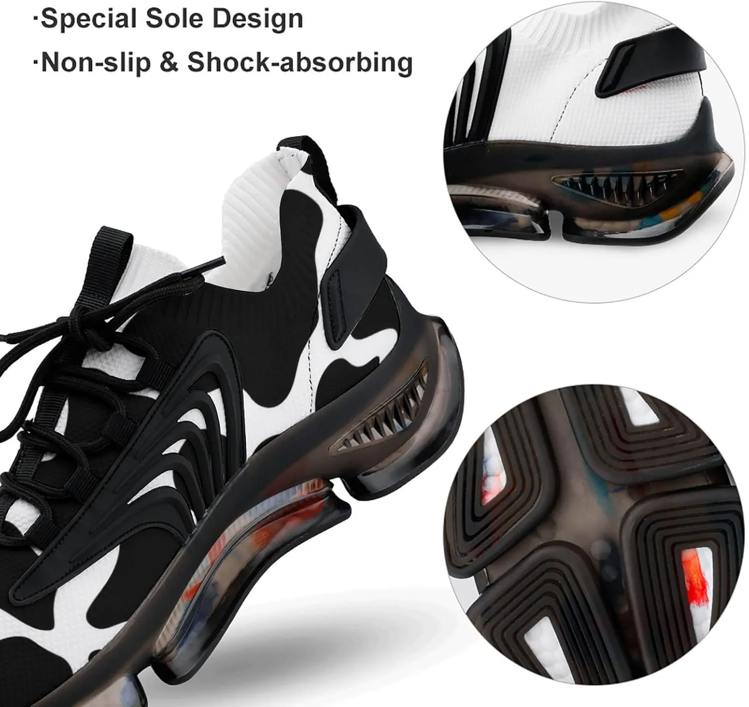 Cow Pattern Mens Running Shoes Lightweight Walking Tennis Shoes Soft Soled Elastic Cushion Basketball Shoes