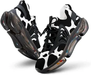 Cow Pattern Mens Running Shoes Lightweight Walking Tennis Shoes Soft Soled Elastic Cushion Basketball Shoes