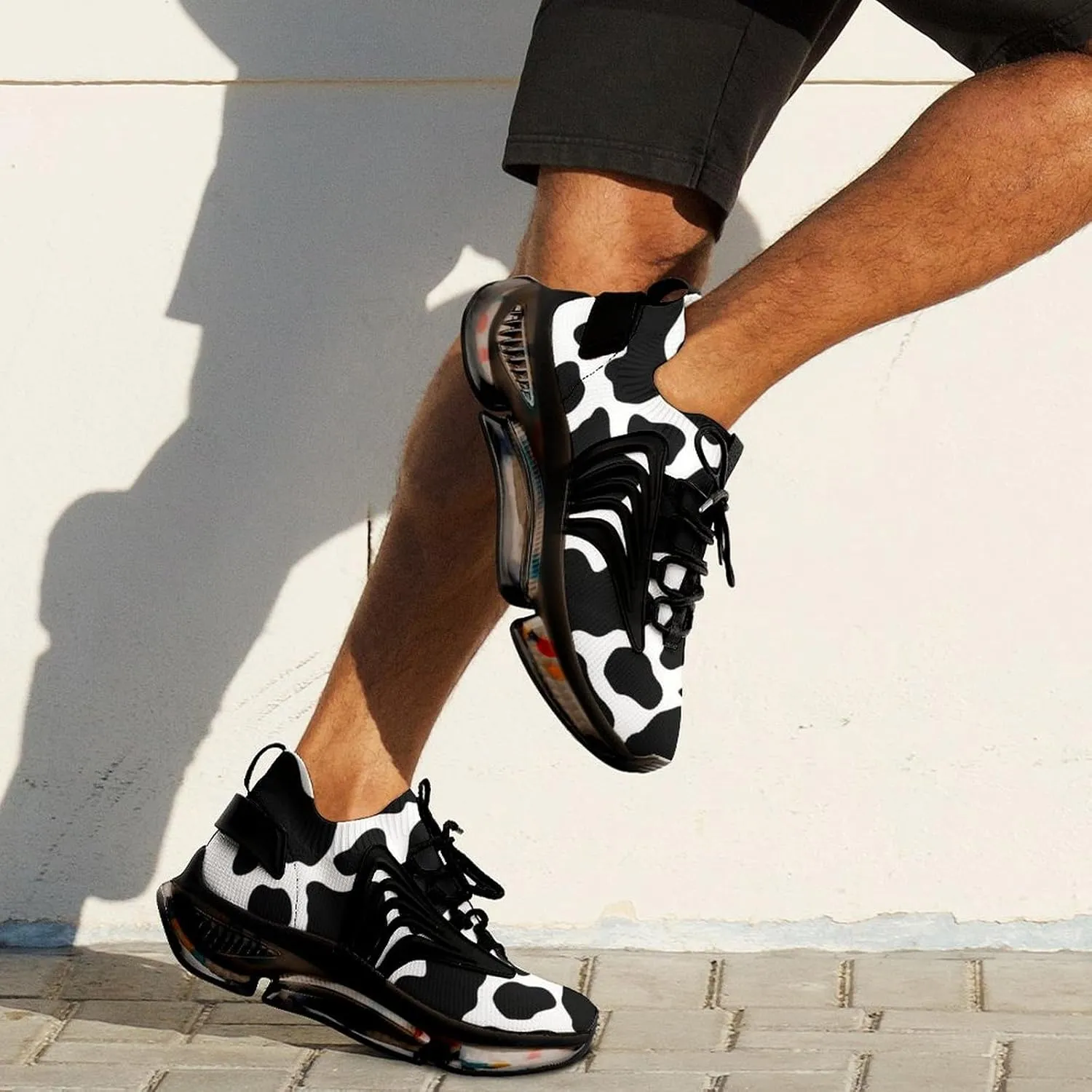 Cow Pattern Mens Running Shoes Lightweight Walking Tennis Shoes Soft Soled Elastic Cushion Basketball Shoes
