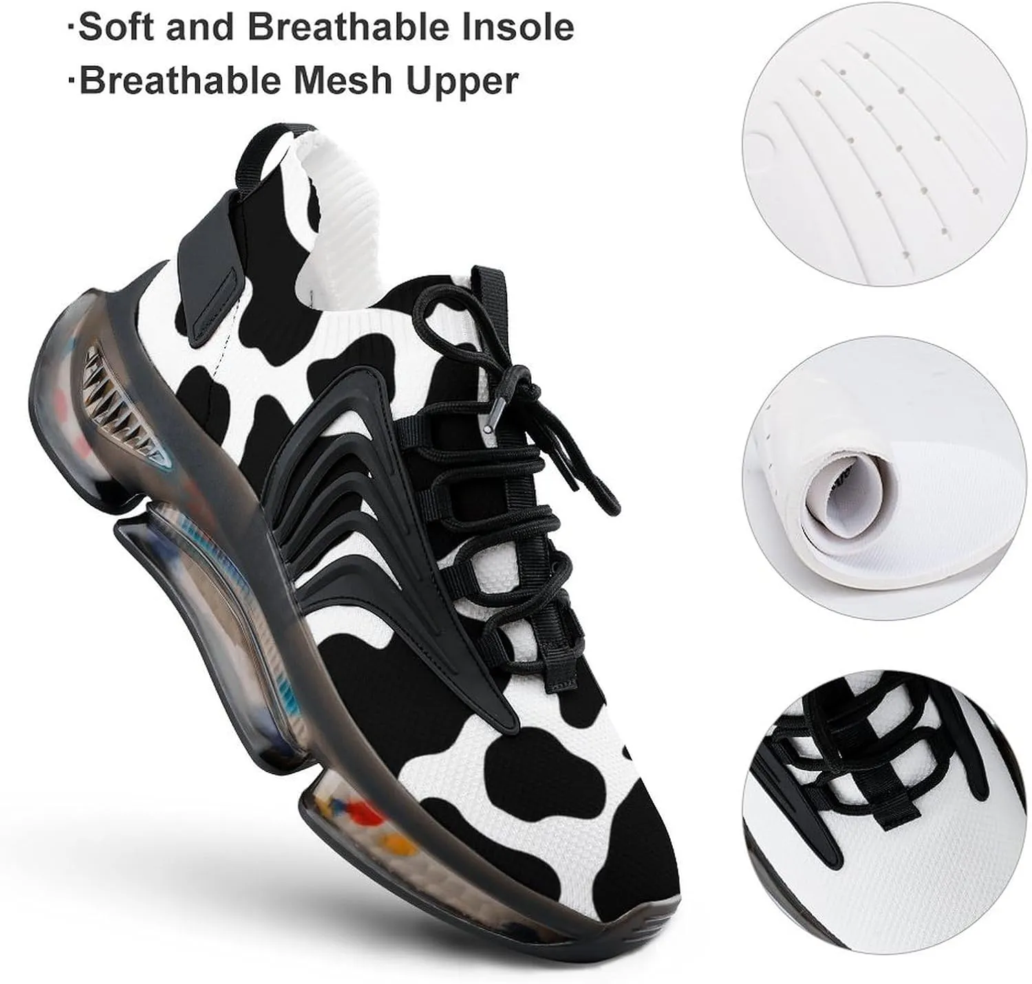 Cow Pattern Mens Running Shoes Lightweight Walking Tennis Shoes Soft Soled Elastic Cushion Basketball Shoes