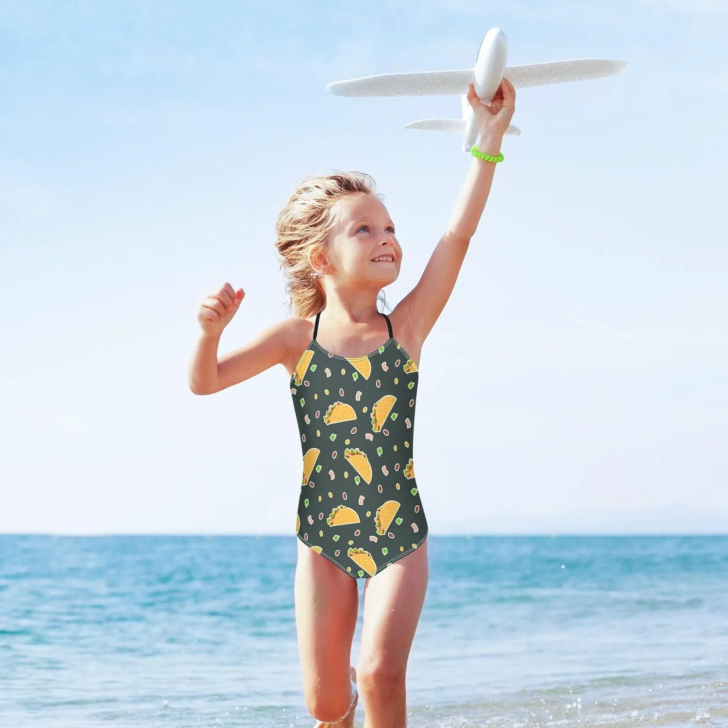 Cute Cartoon Snail Girls One Piece Swimsuits Watercolor Sport Halter Swimwear Beach Bathing Suit 3T