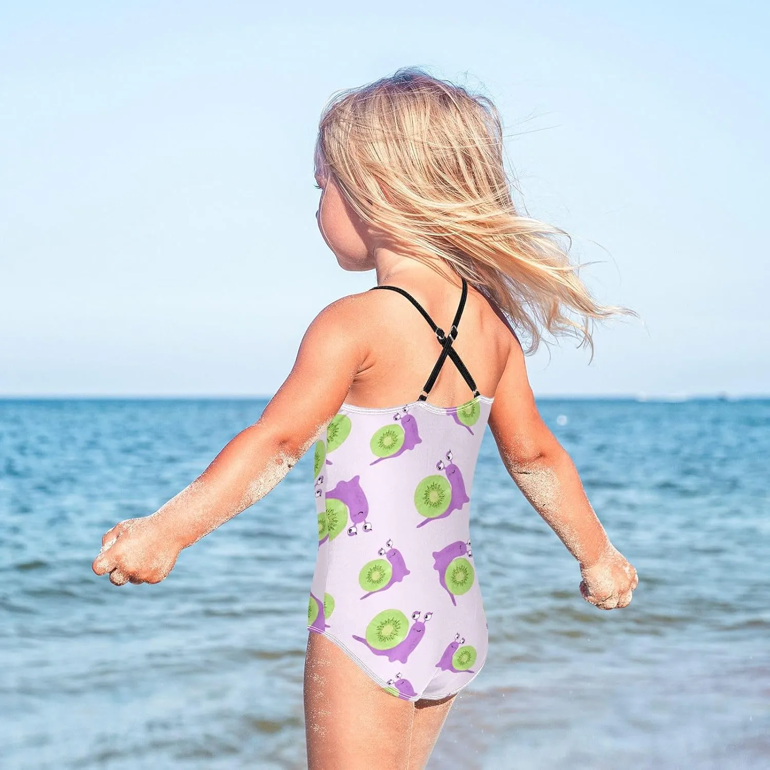 Cute Cartoon Snail Girls One Piece Swimsuits Watercolor Sport Halter Swimwear Beach Bathing Suit 3T