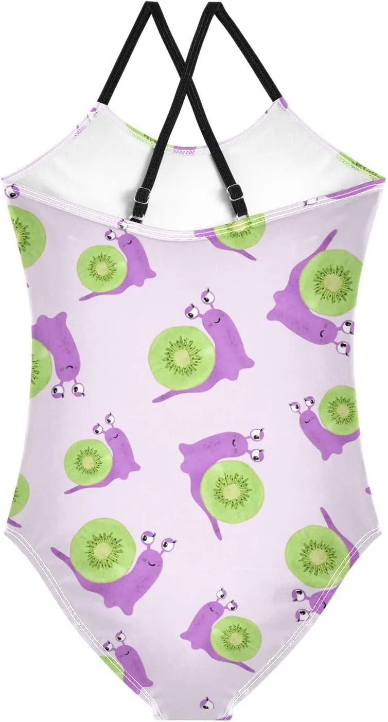Cute Cartoon Snail Girls One Piece Swimsuits Watercolor Sport Halter Swimwear Beach Bathing Suit 3T