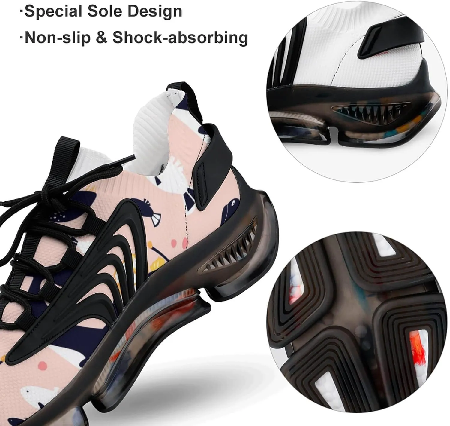 Cute Sea Animals Killer Whale Angler Fish Walking Shoes for Men Lightweight Tennis Fashion Elastic Sports Shoes Cushion Basketball Shoes