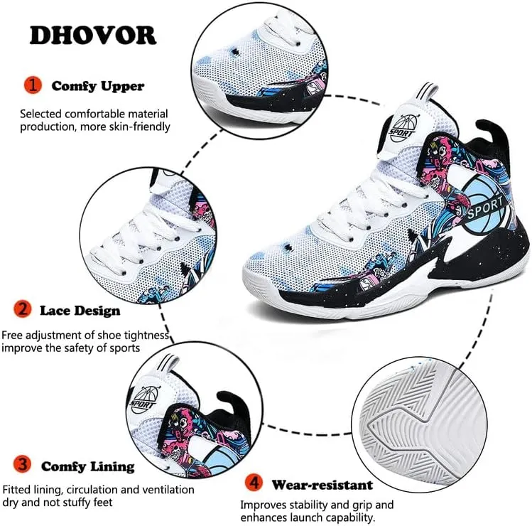 DHOVOR Boys Girls Basketball Shoes Kids Athletic Shoes Fashion Sneakers Non-Slip Tennis Shoes Boys (Big Kid/Little Kid)