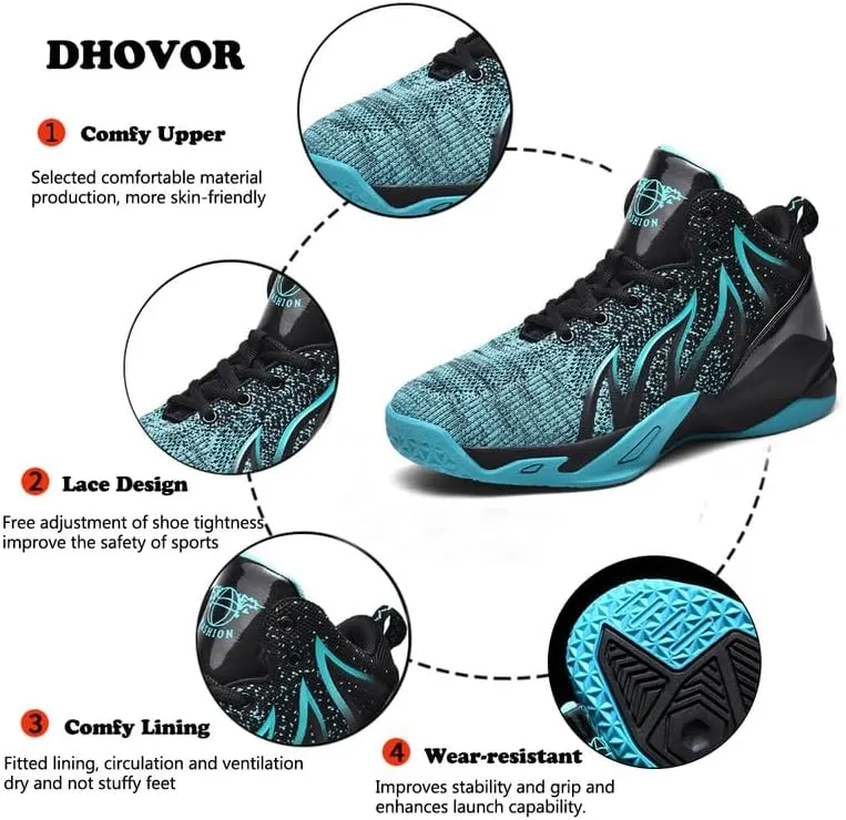 DHOVOR Mens Basketball Shoes, Teenager Basketball Sneakers, Non Slip Basketball Trainers, Walking Sports Shoes for Mens Indoor and Outdoor