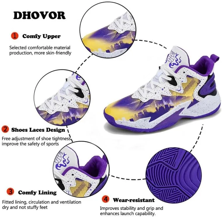 DHOVOR Men's Basketball Shoes Youth Anti Slip Fashion Sneakers Tennis Sport Shoes for Mens Outdoor Shoes