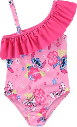 Disney Lilo & Stitch Girls Swimsuit UPF 50  One Piece Bathing Suit for Big Kids