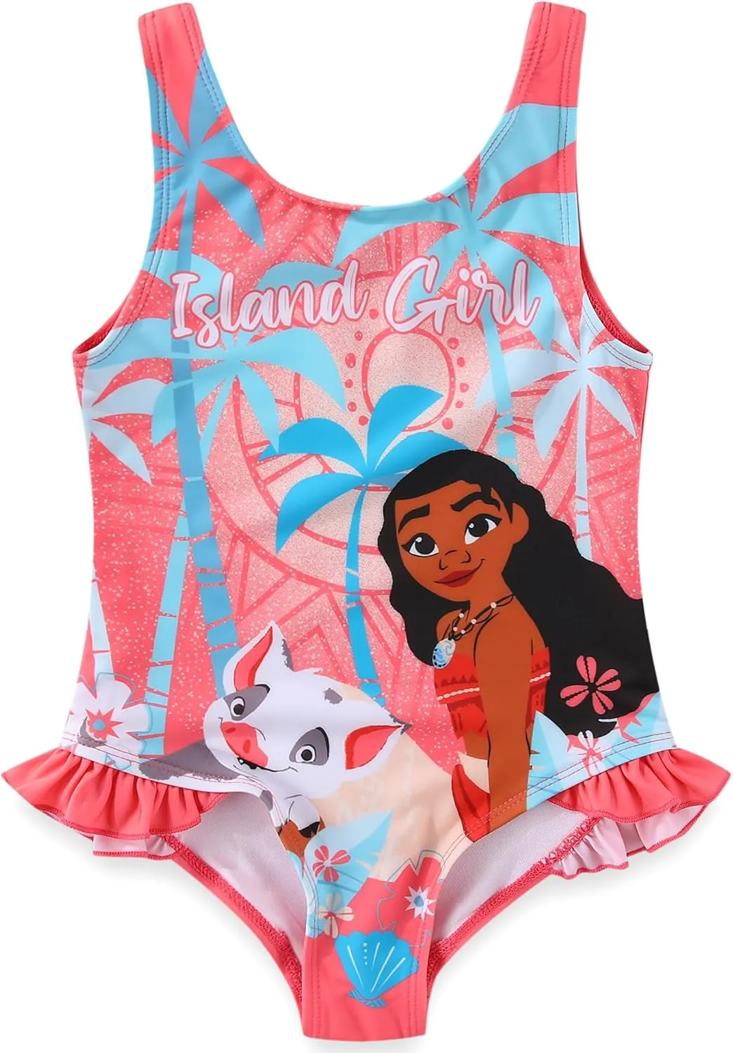 Disney Princess Moana Girls Swimsuit UPF 50  One Piece Bathing Suit for Toddler and Big Kids