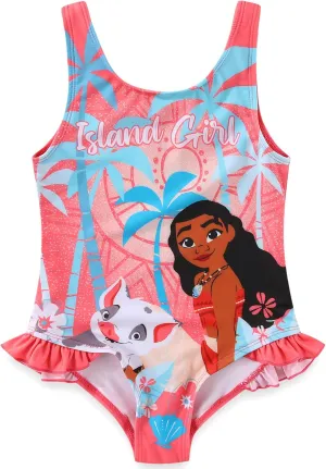 Disney Princess Moana Girls Swimsuit UPF 50  One Piece Bathing Suit for Toddler and Big Kids