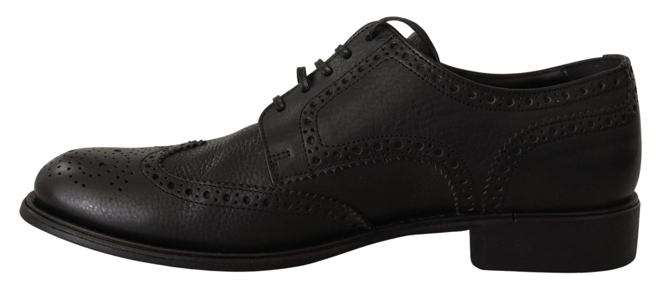 Dolce & Gabbana Elegant Black Leather Derby Wingtip Sko