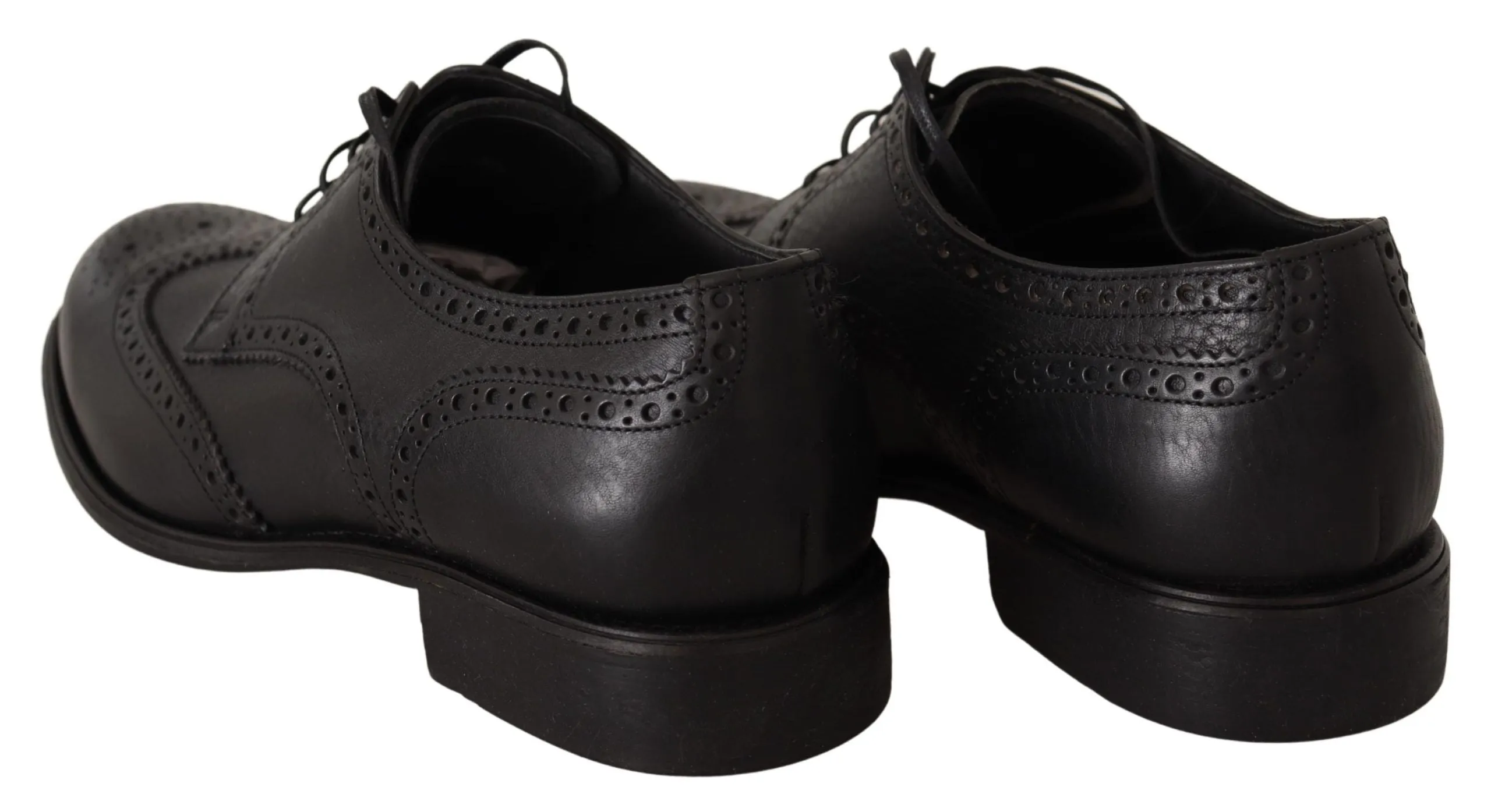 Dolce & Gabbana Elegant Black Leather Derby Wingtip Sko