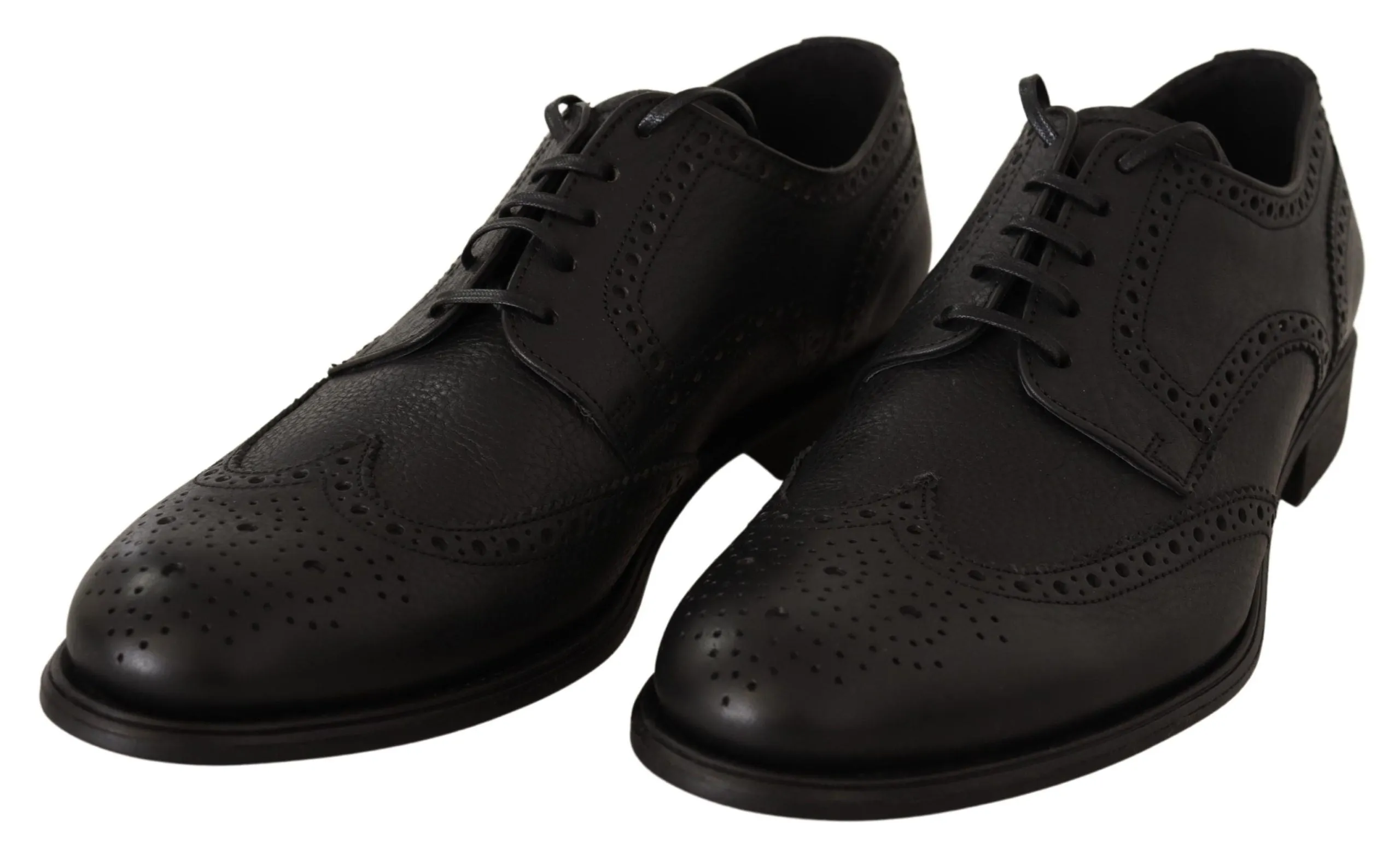 Dolce & Gabbana Elegant Black Leather Derby Wingtip Sko