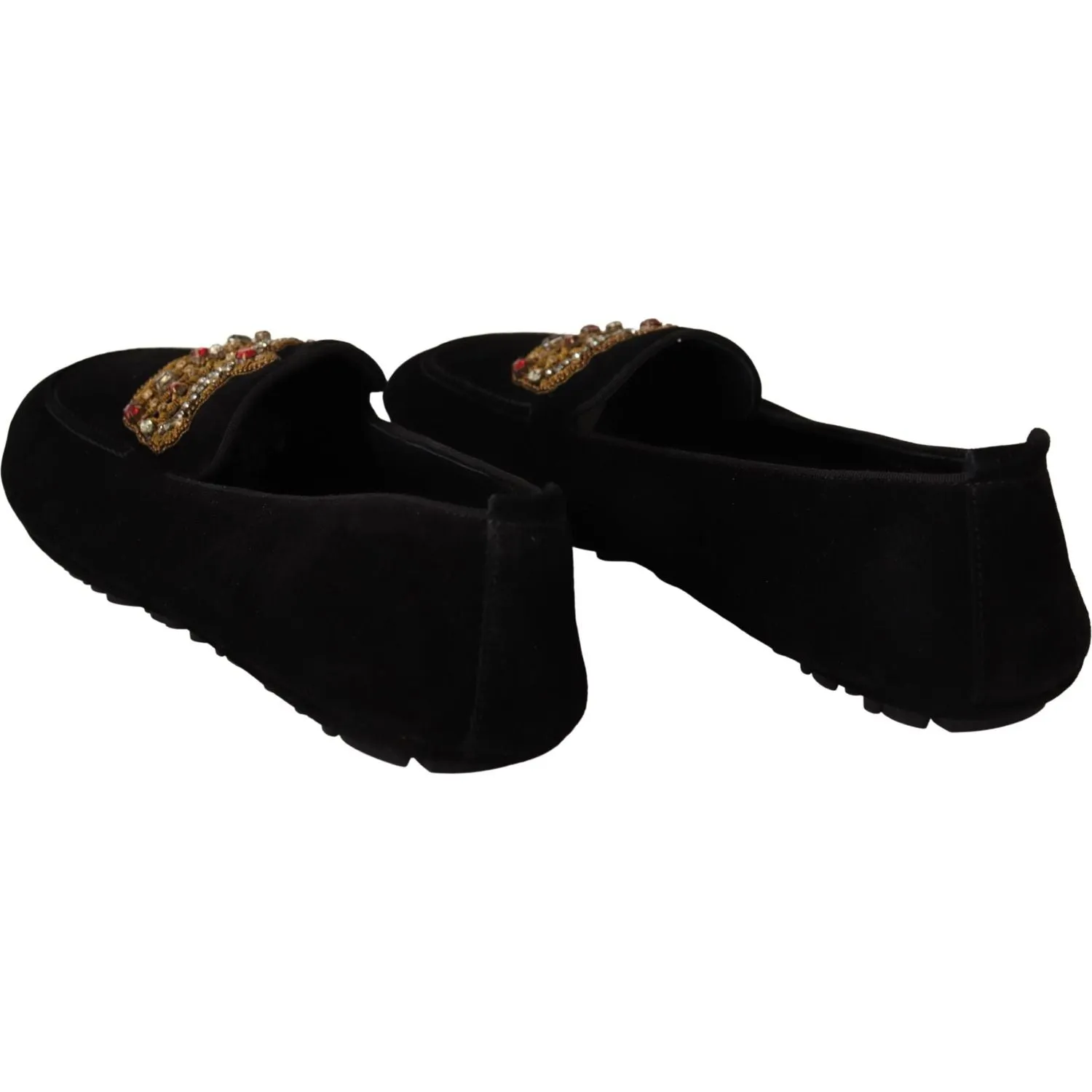 Dolce & Gabbana Elegant Black Leather Loafer Slides with Gold Embroidery