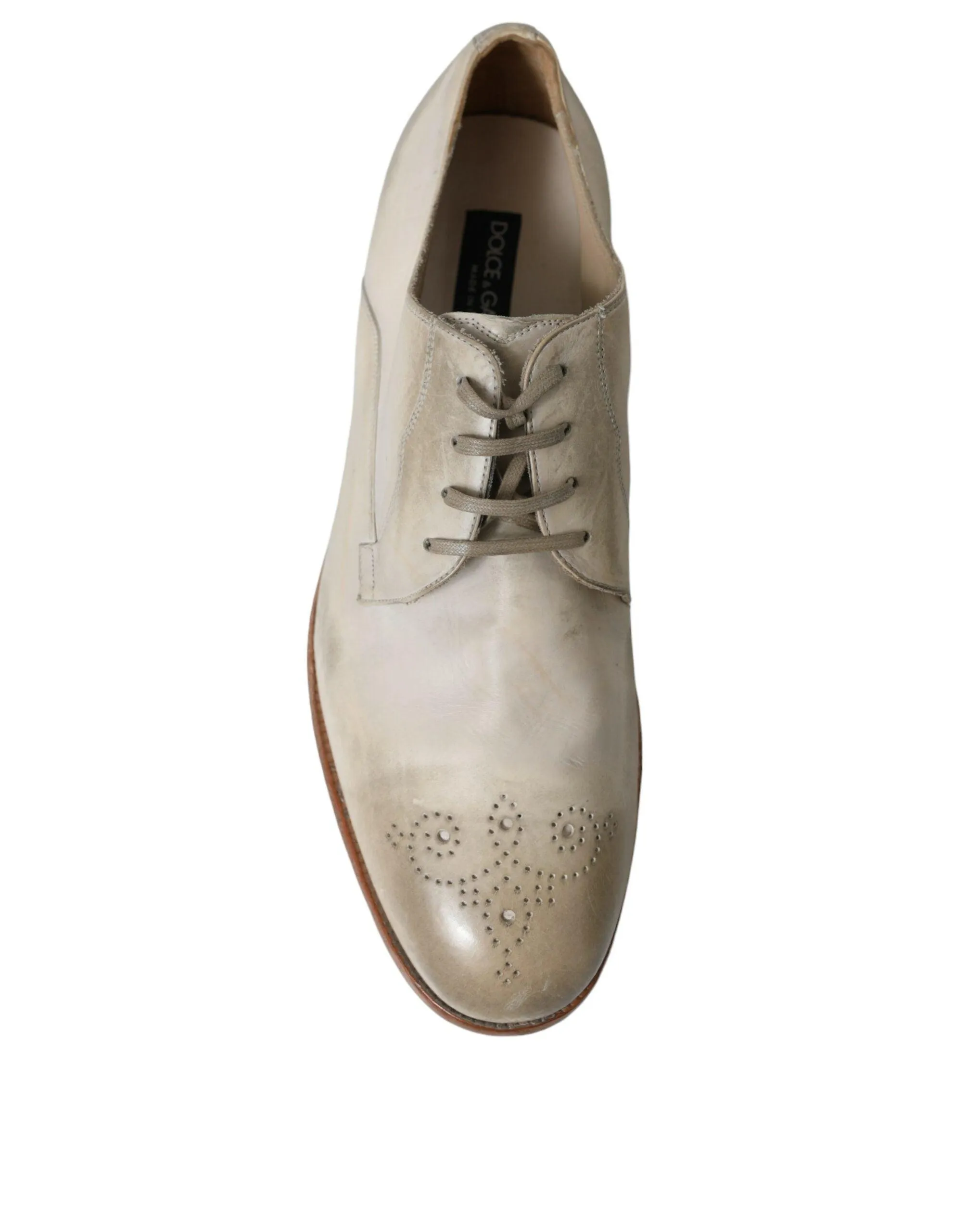 Dolce & Gabbana Elegant White Calfskin Derby Sko