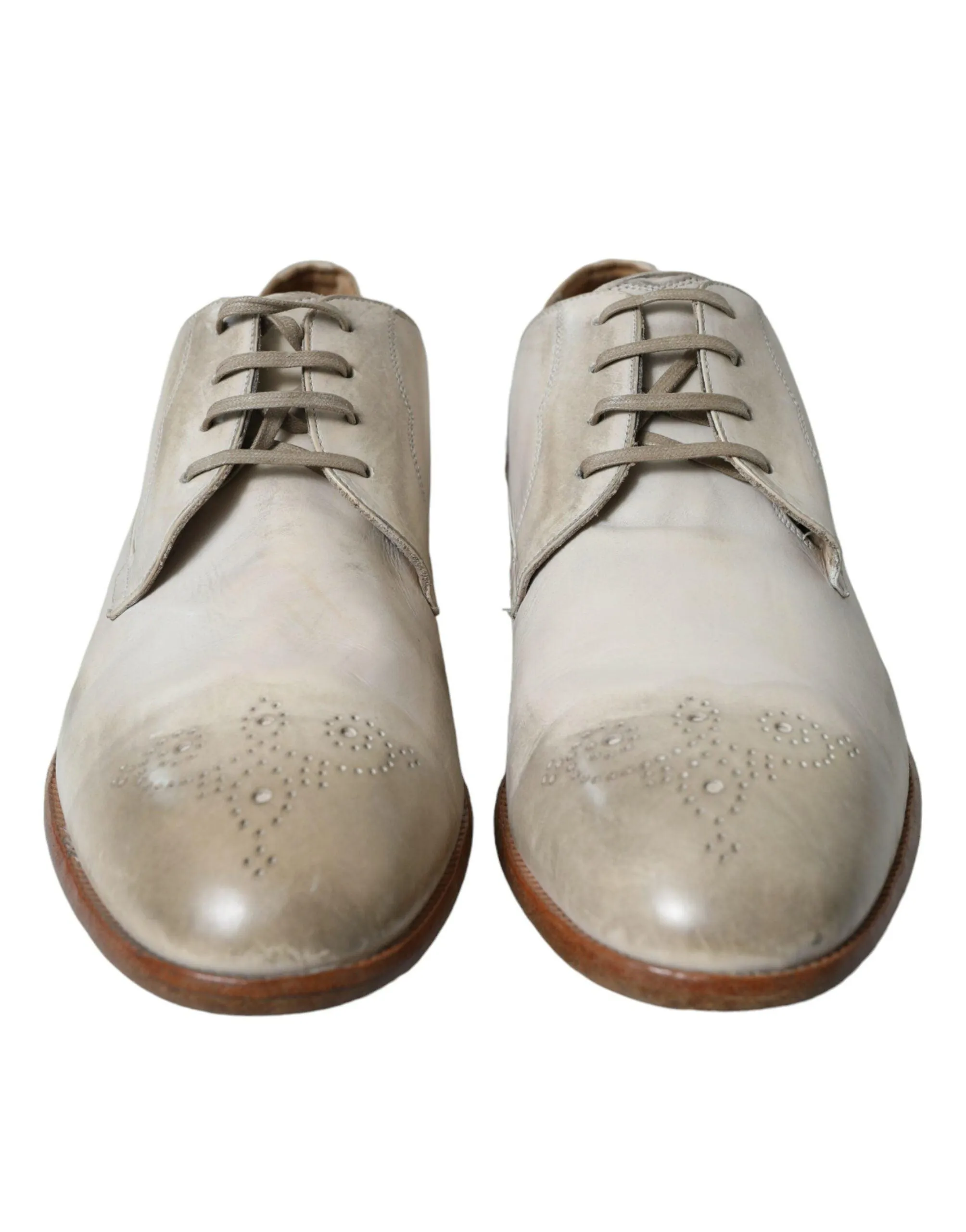 Dolce & Gabbana Elegant White Calfskin Derby Sko