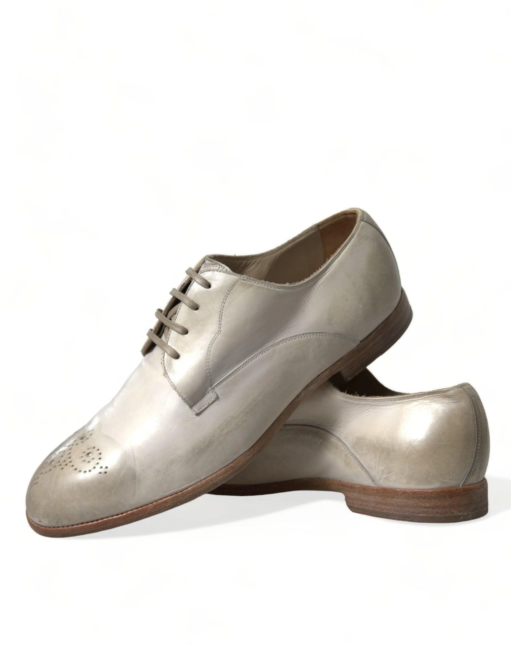 Dolce & Gabbana Elegant White Calfskin Derby Sko