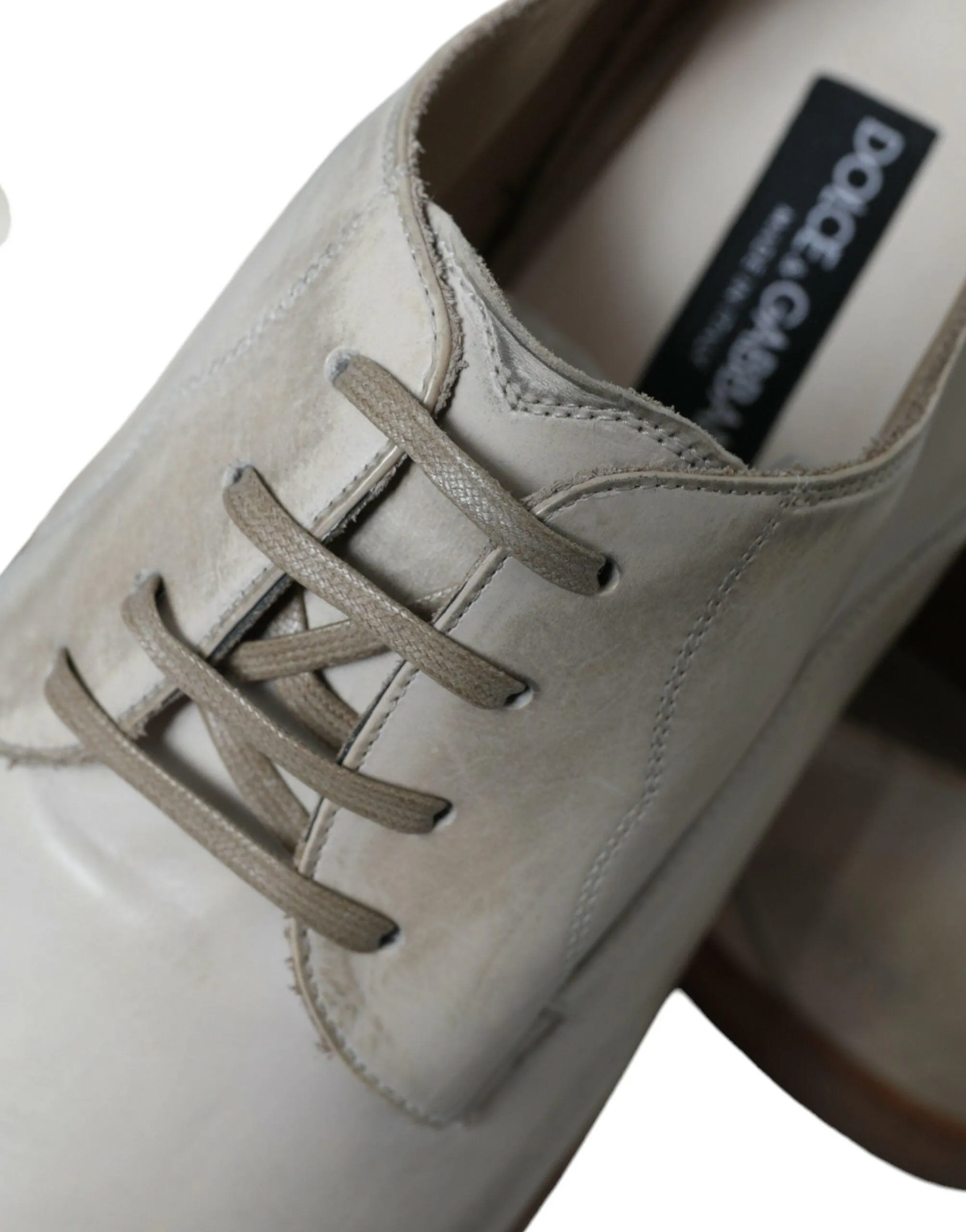 Dolce & Gabbana Elegant White Calfskin Derby Sko