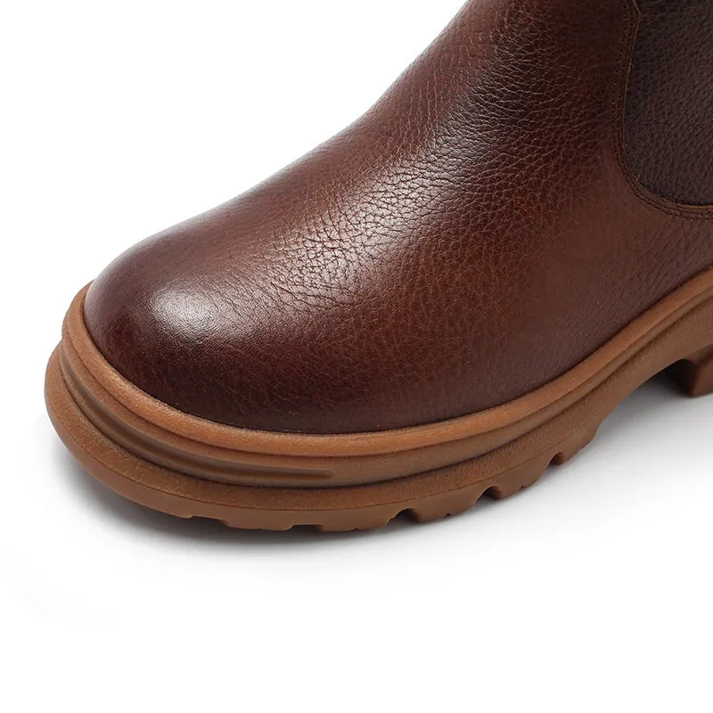 Dwarves Leather Mid Calf Boots Shearling Lined Snow Boots for Winter in Black/Red/Coffee