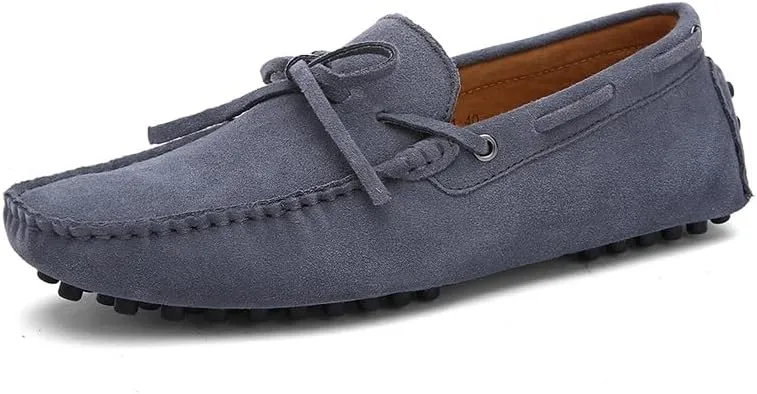 Easy to Put and Remove. Driving Moccasins Loafer Shoes for Men Genuine Leather Round Toe Stitching Details Suede Vamp Deck Shoes Lightweight Anti-Slip Flexible Casual for All Occasions