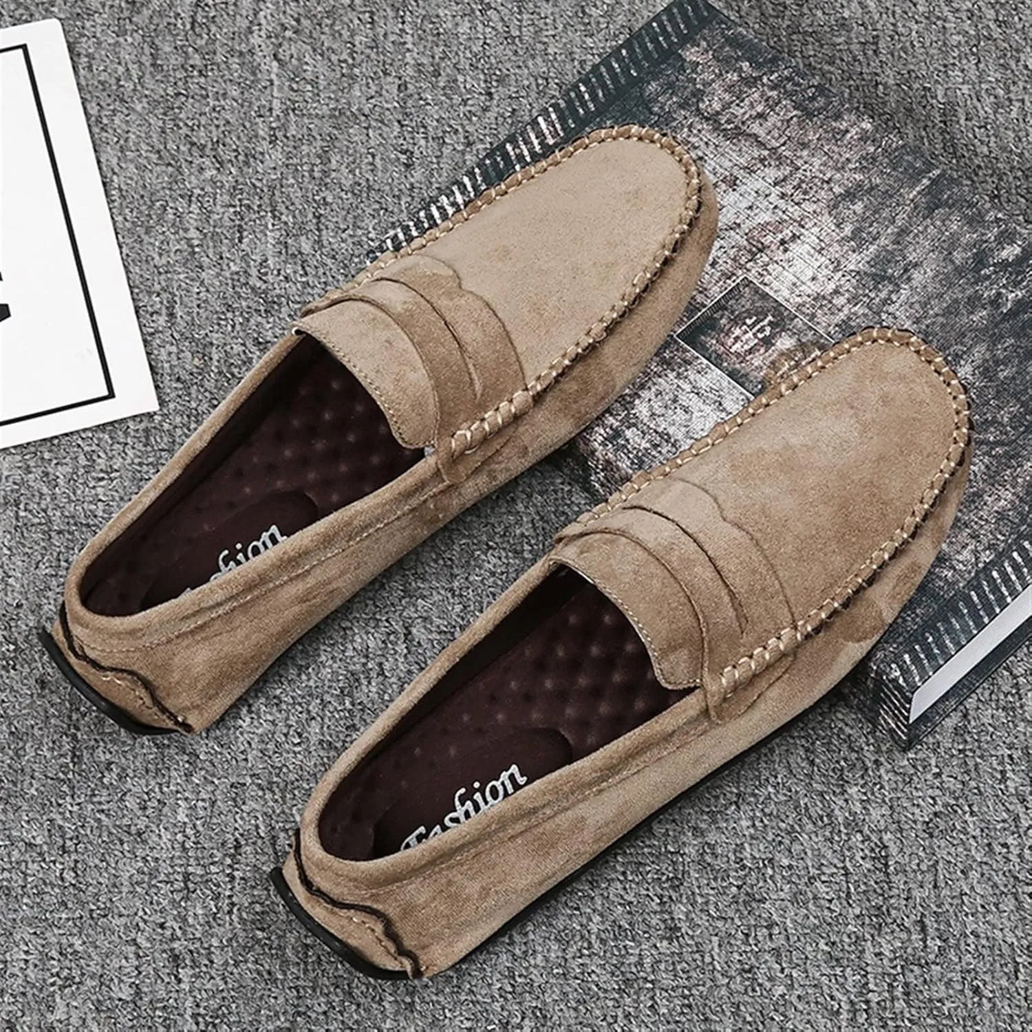 Easy to Put and Remove. Smoking Loafer for Men Suede Vamp Penny Loafer Stitching Details Round Toe Flat Heel Flexible Anti-Slip Resistant Casual Slip on for All Occasions