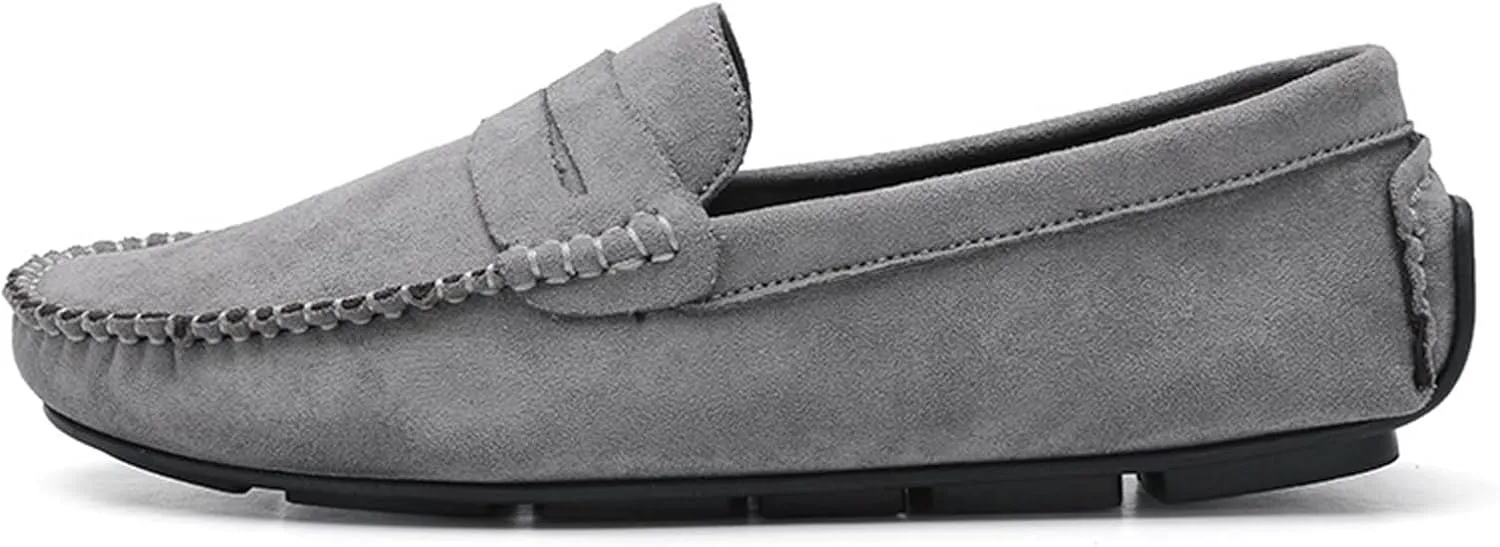 Easy to Put and Remove. Smoking Loafer for Men Suede Vamp Penny Loafer Stitching Details Round Toe Flat Heel Flexible Anti-Slip Resistant Casual Slip on for All Occasions
