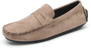 Easy to Put and Remove. Smoking Loafer for Men Suede Vamp Penny Loafer Stitching Details Round Toe Flat Heel Flexible Anti-Slip Resistant Casual Slip on for All Occasions