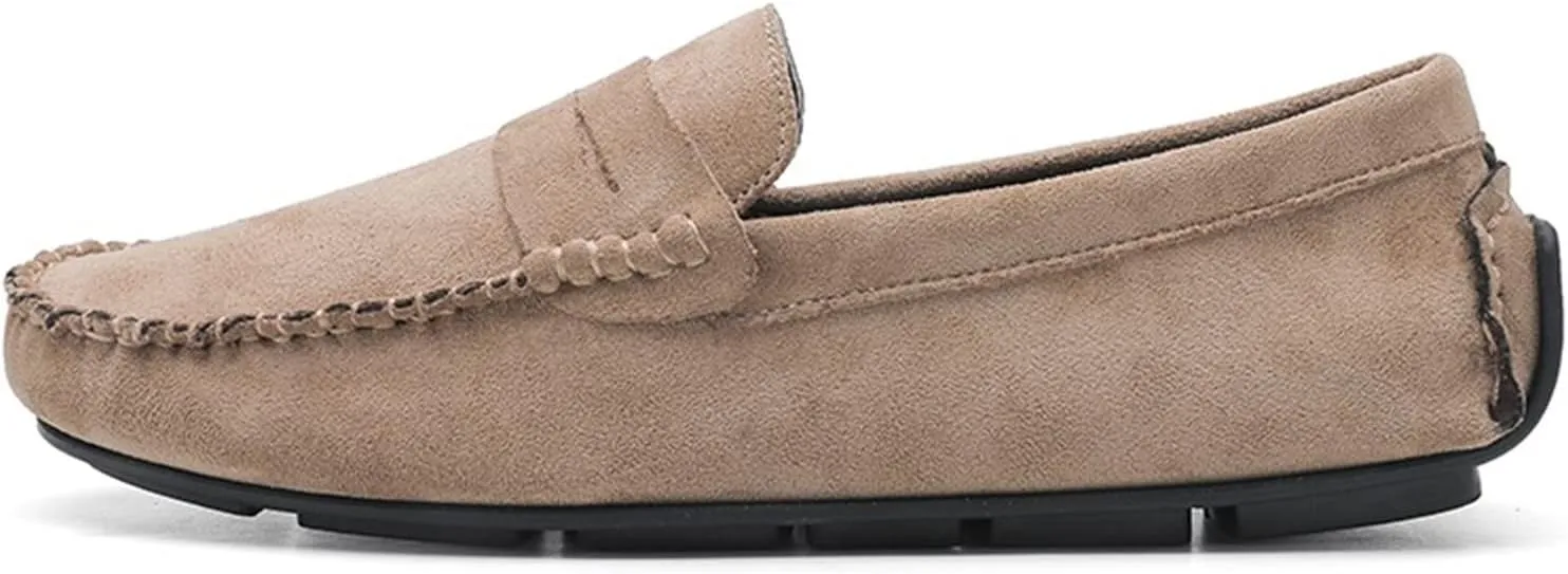 Easy to Put and Remove. Smoking Loafer for Men Suede Vamp Penny Loafer Stitching Details Round Toe Flat Heel Flexible Anti-Slip Resistant Casual Slip on for All Occasions