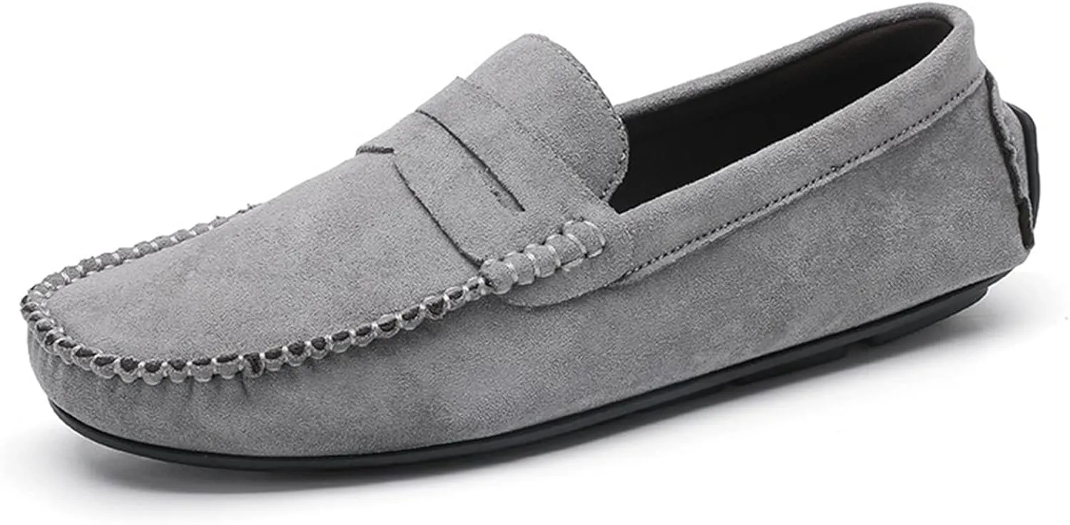 Easy to Put and Remove. Smoking Loafer for Men Suede Vamp Penny Loafer Stitching Details Round Toe Flat Heel Flexible Anti-Slip Resistant Casual Slip on for All Occasions
